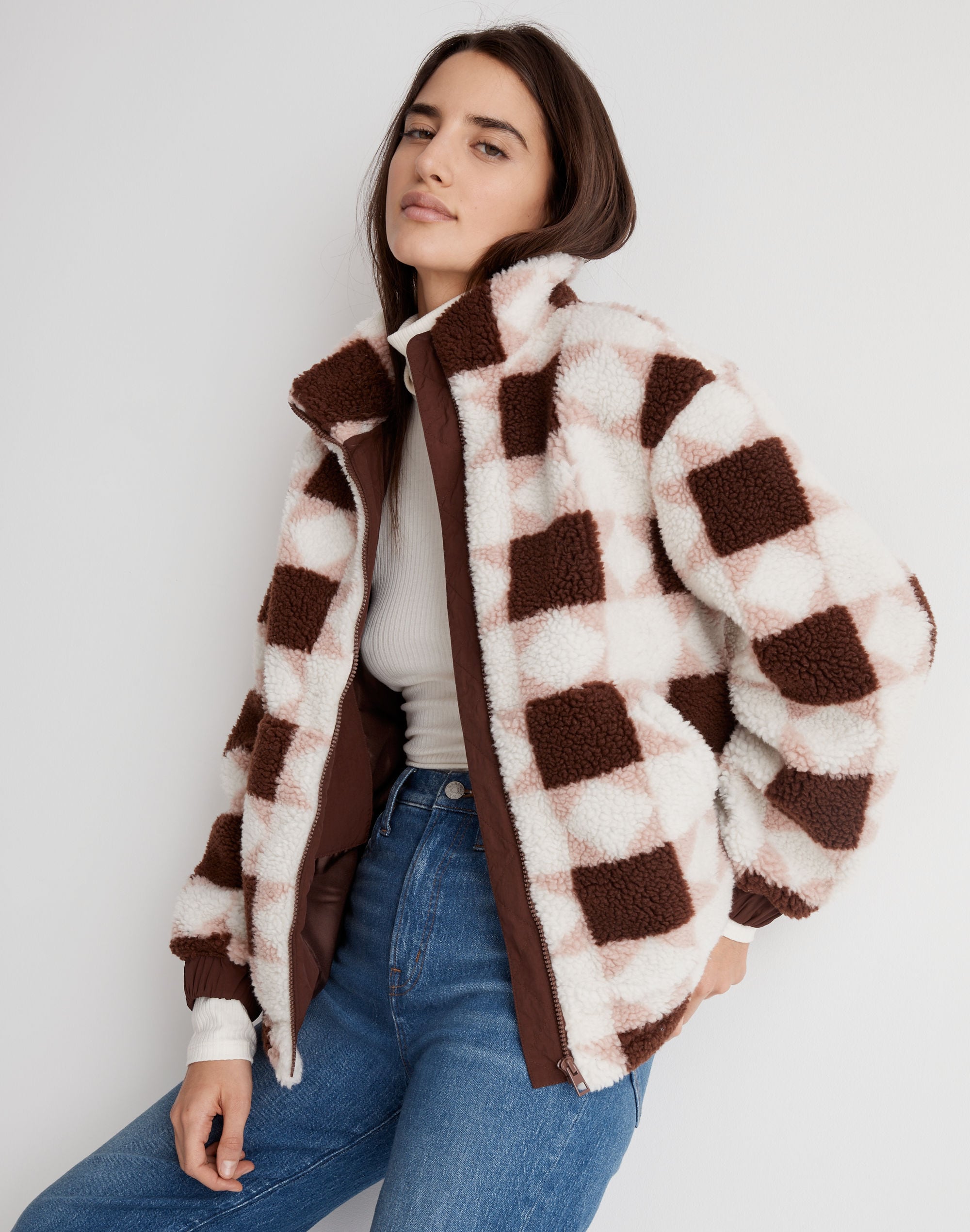 (Re)sourced Sherpa Quilted Bomber Jacket in Patchwork Stars