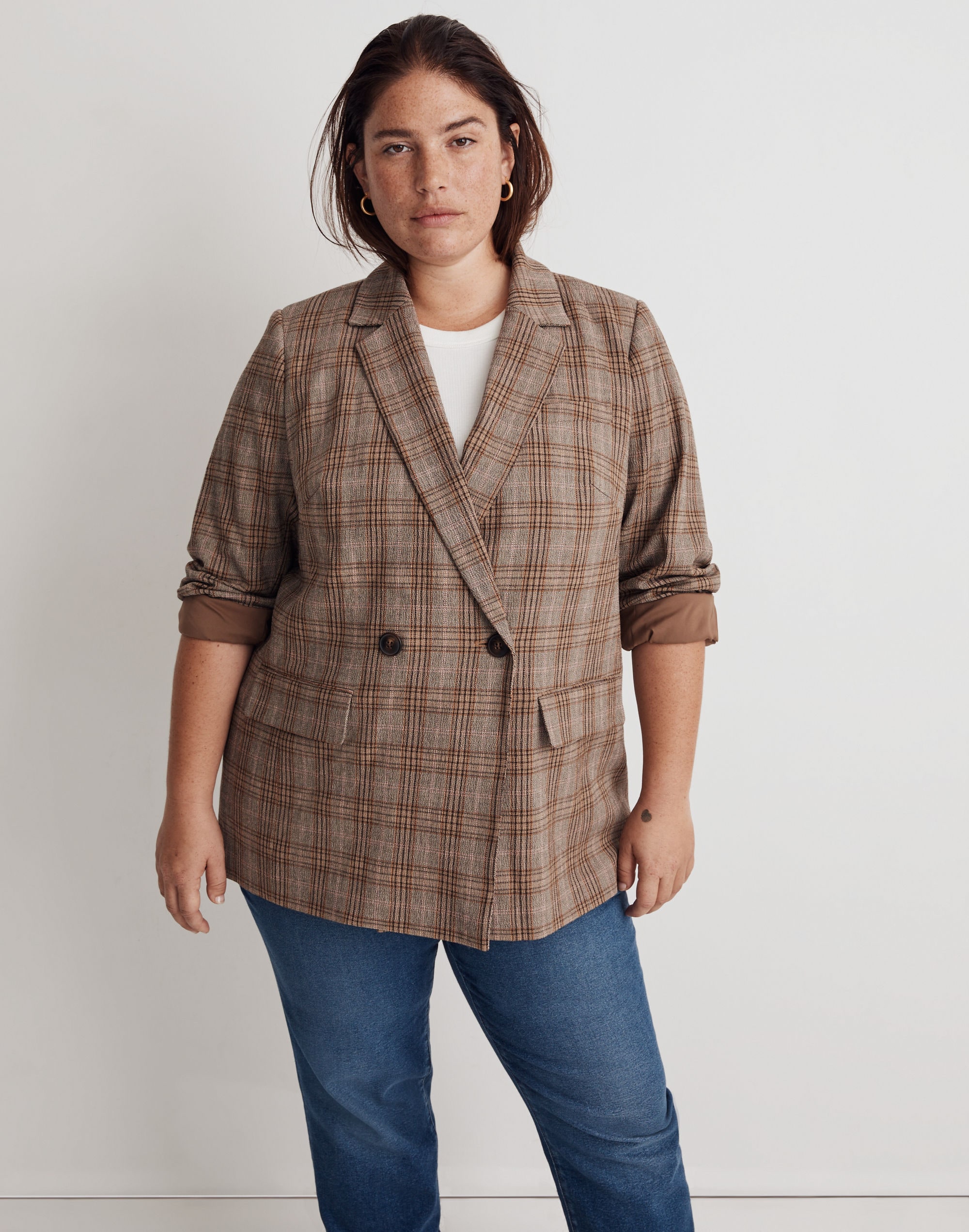 Plus Caldwell Double-Breasted Blazer in Wardlow Plaid