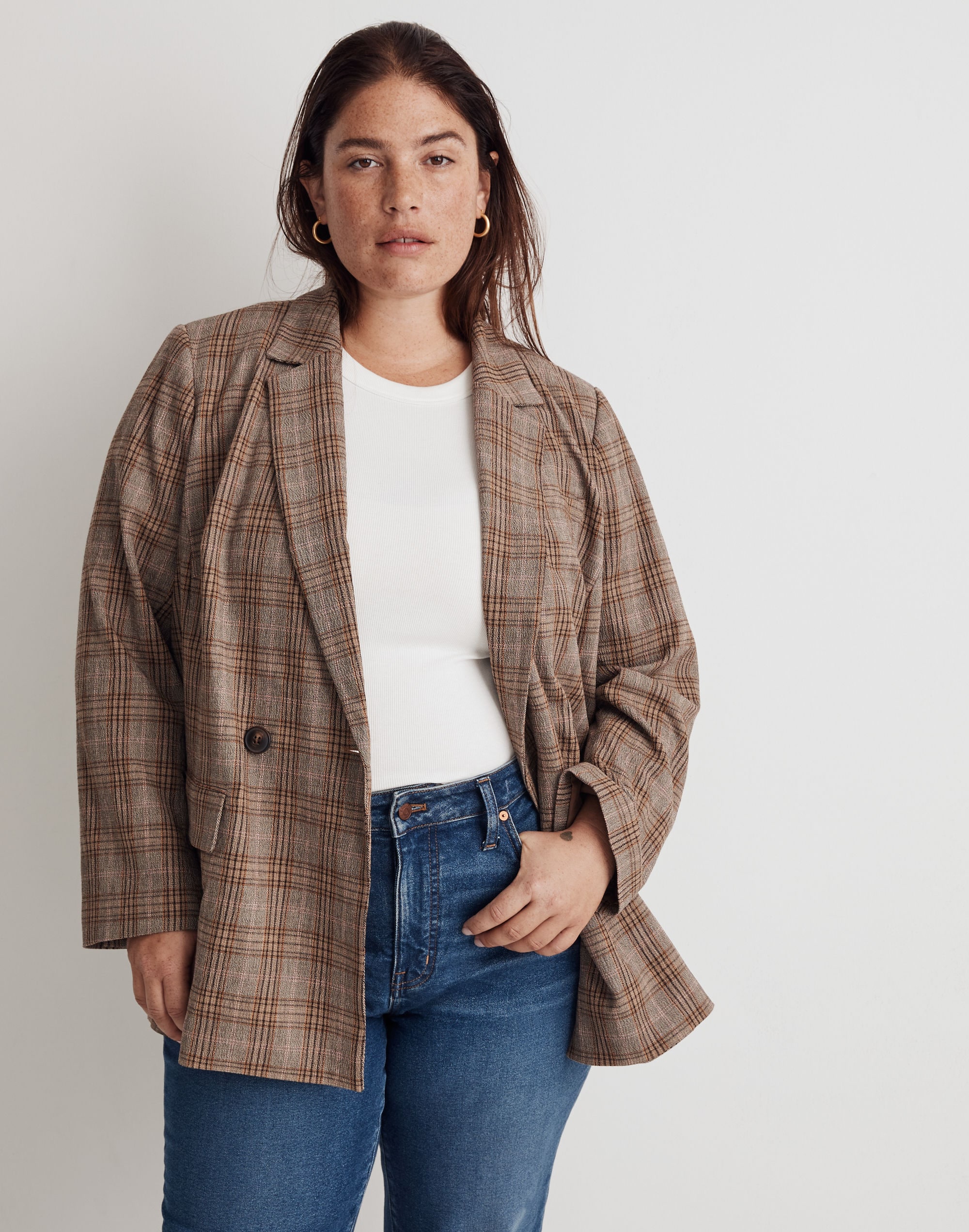 Plus Caldwell Double-Breasted Blazer in Wardlow Plaid