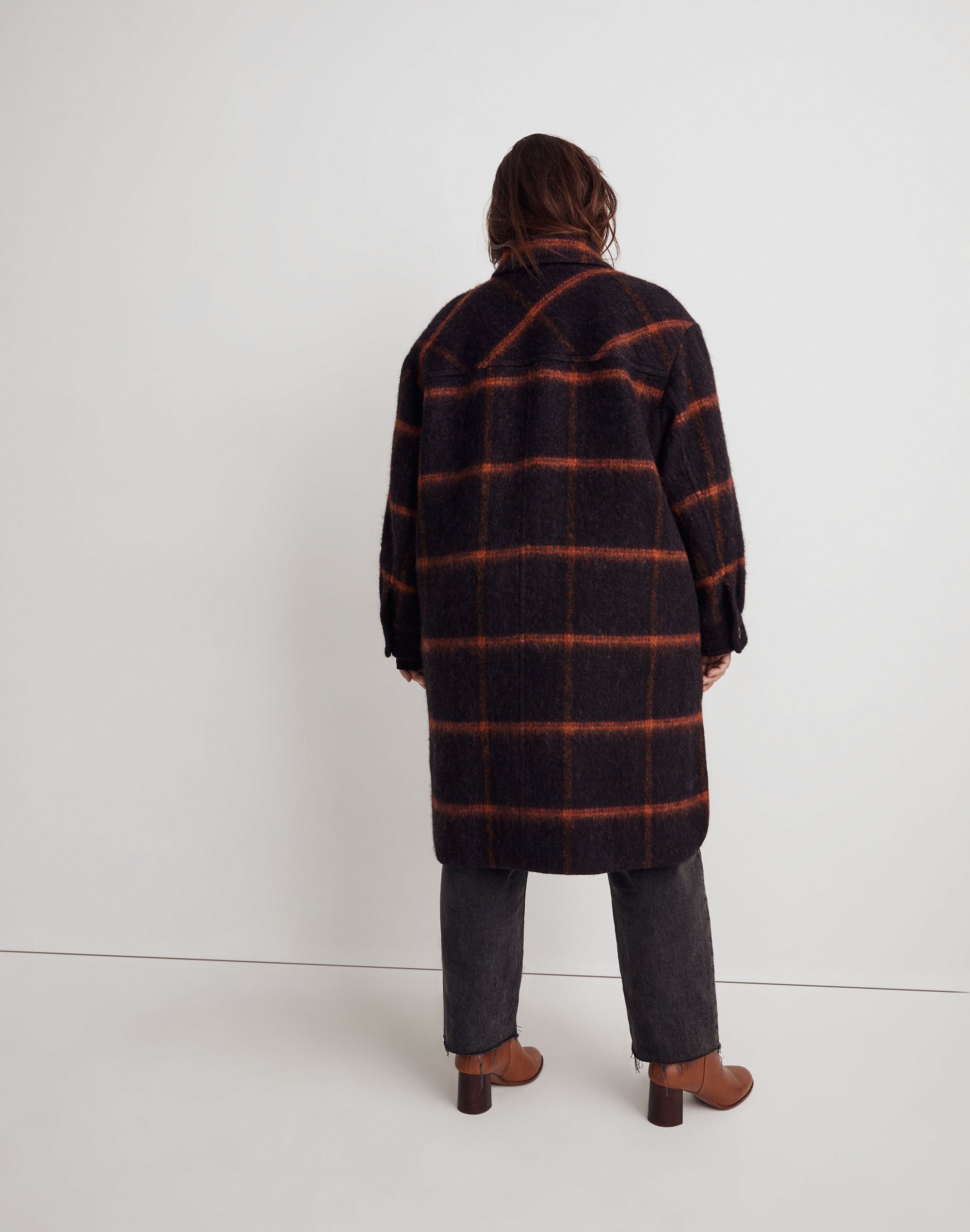 Plus Long Shirt-Jacket in Windowpane