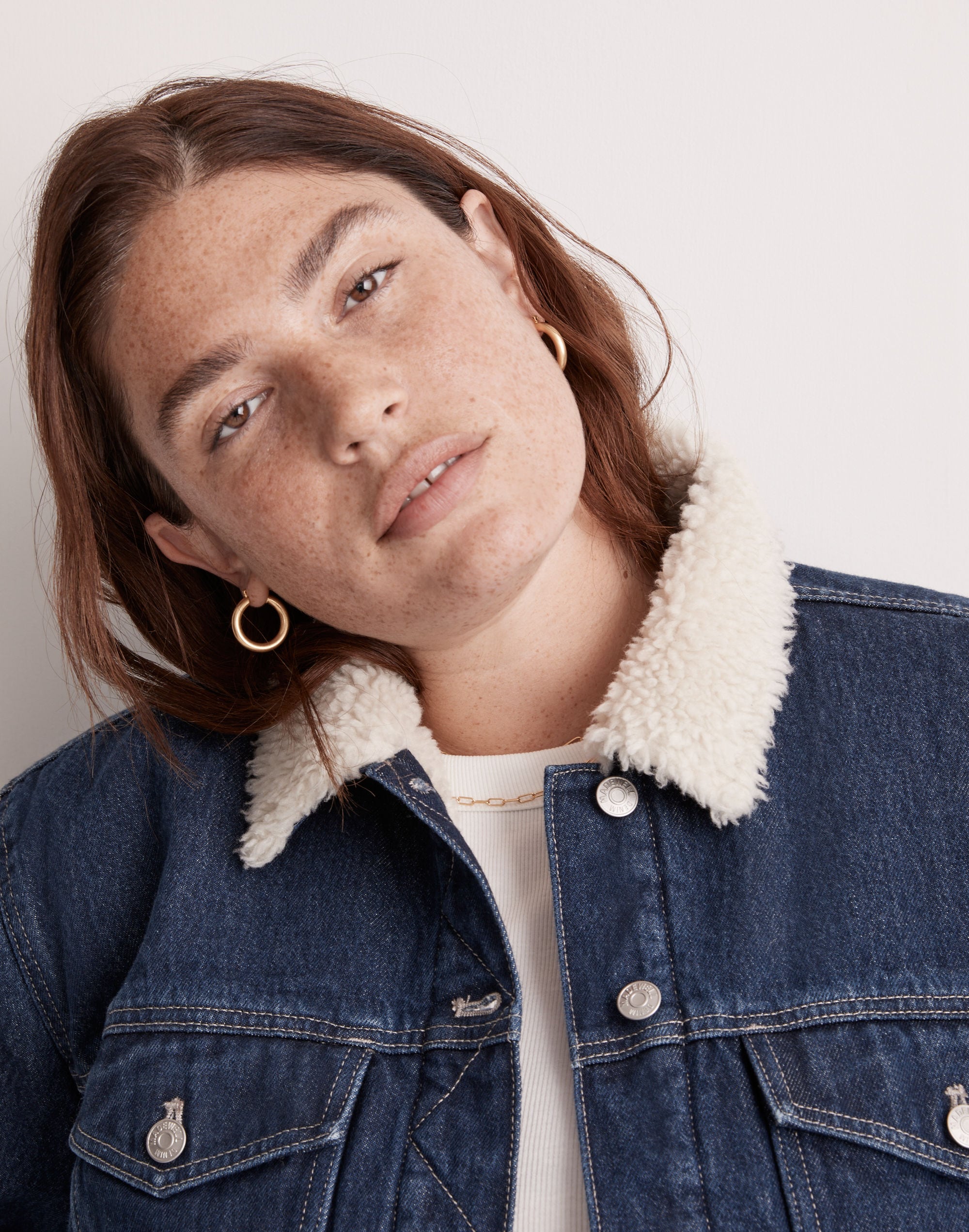 The Plus Cropped Oversized Trucker Jean Jacket: Sherpa Collar Edition