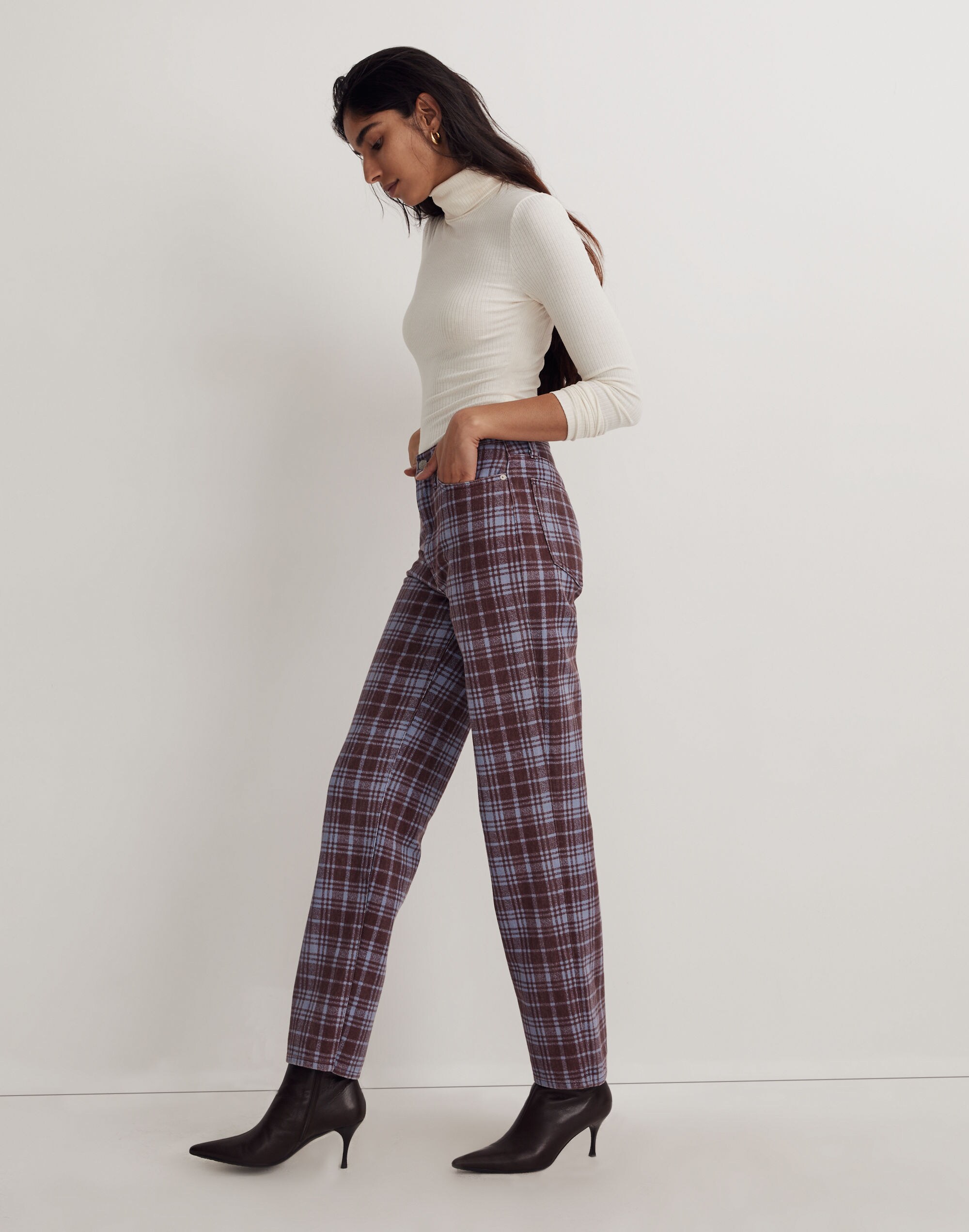 The Perfect Vintage Straight Jean in Cabernet Plaid