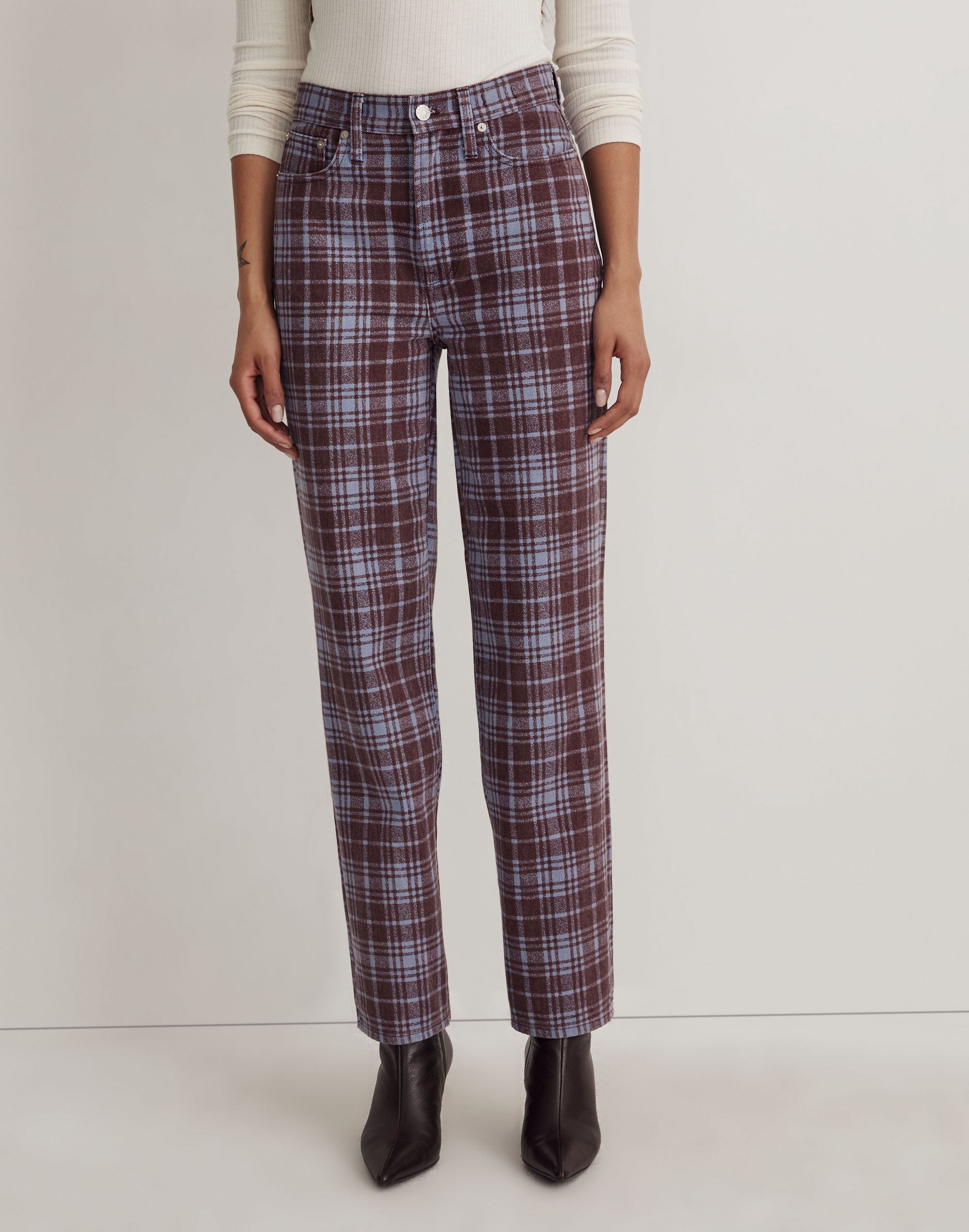 The Perfect Vintage Straight Jean in Cabernet Plaid