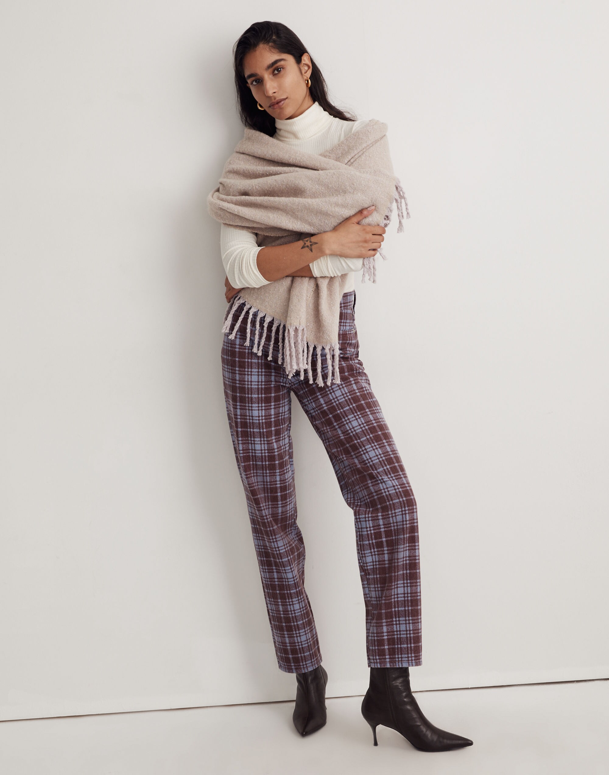 The Perfect Vintage Straight Jean in Cabernet Plaid