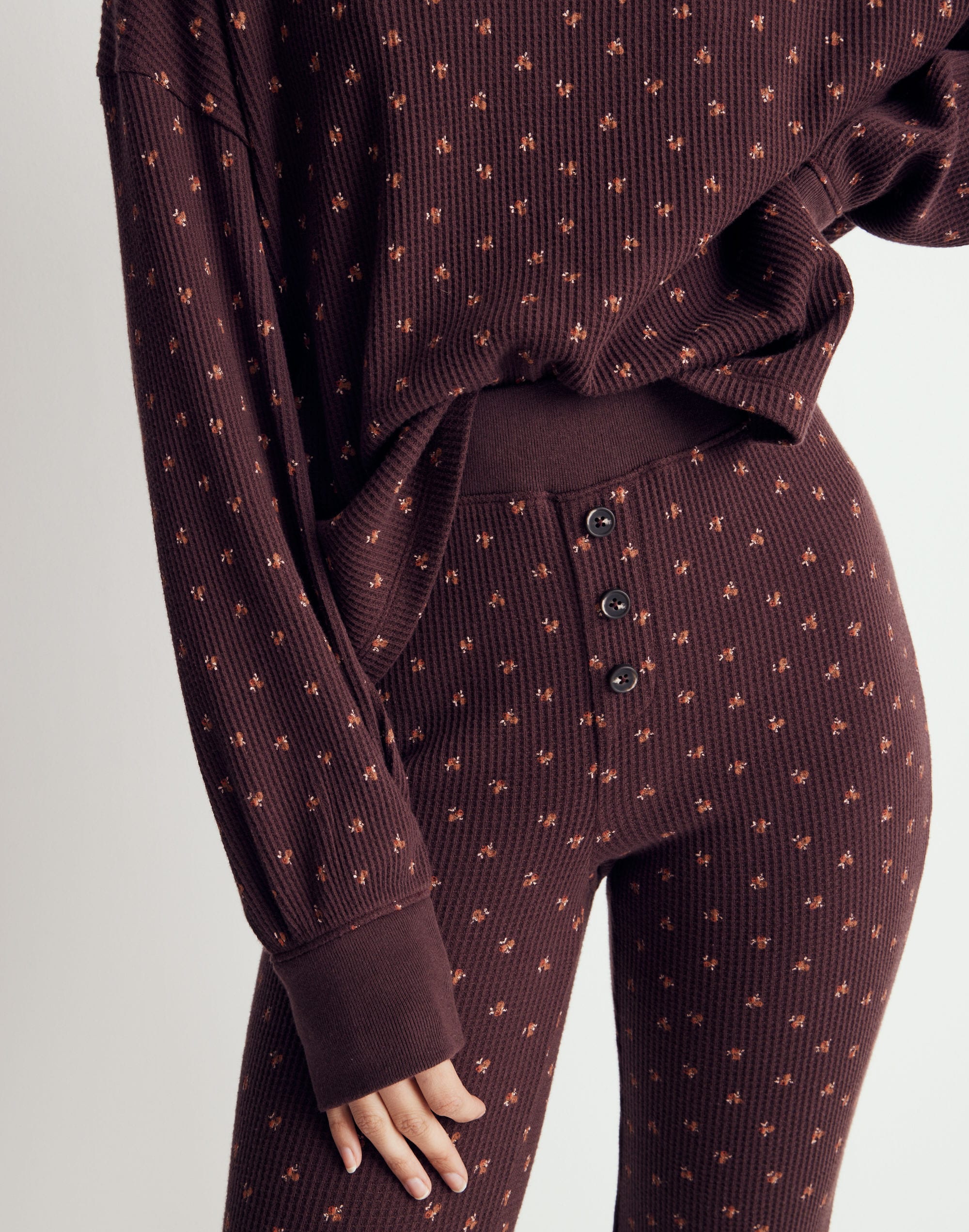 Waffle Knit Long Pajama Set in Micro Berry