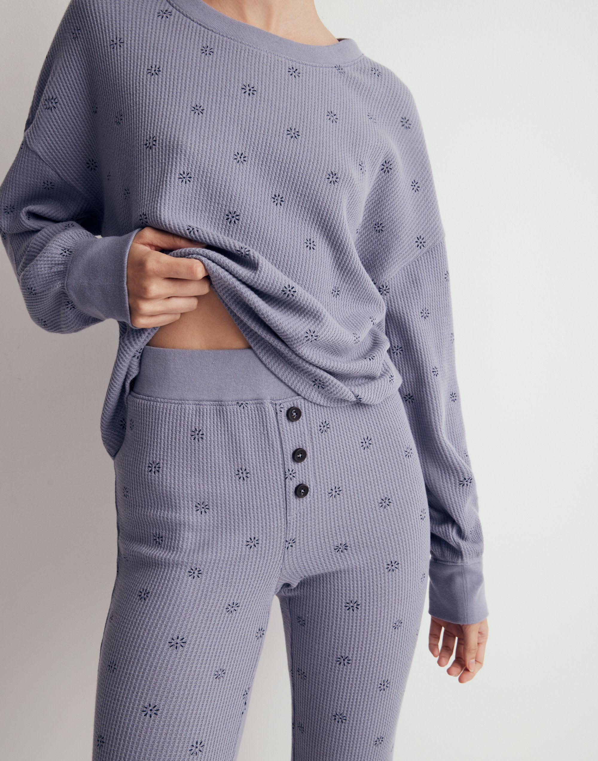 Waffle Knit Long Pajama Set in Hallow Blooms