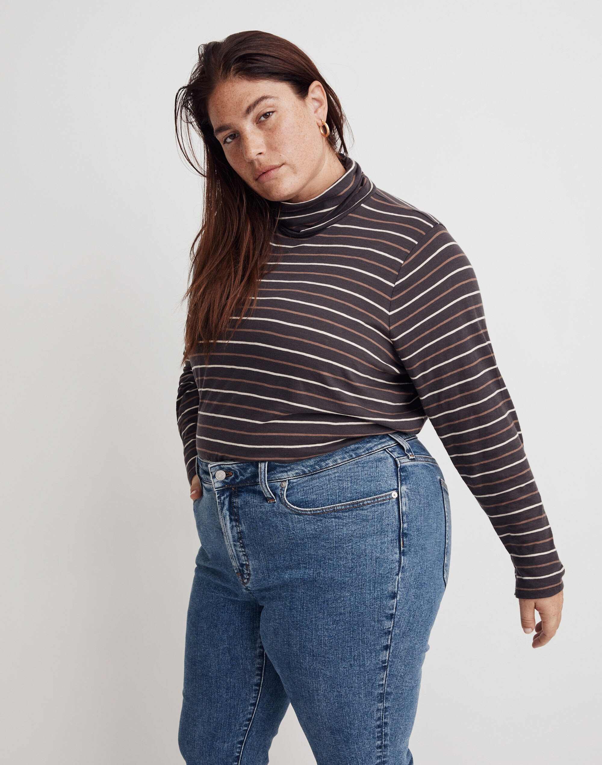 Plus Whisper Cotton Turtleneck in Tessie Stripe
