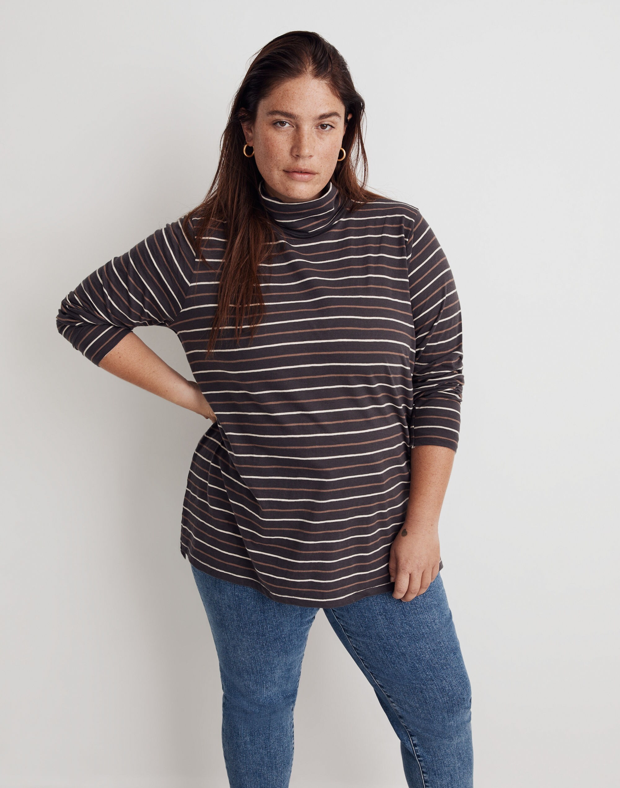 Plus Whisper Cotton Turtleneck in Tessie Stripe