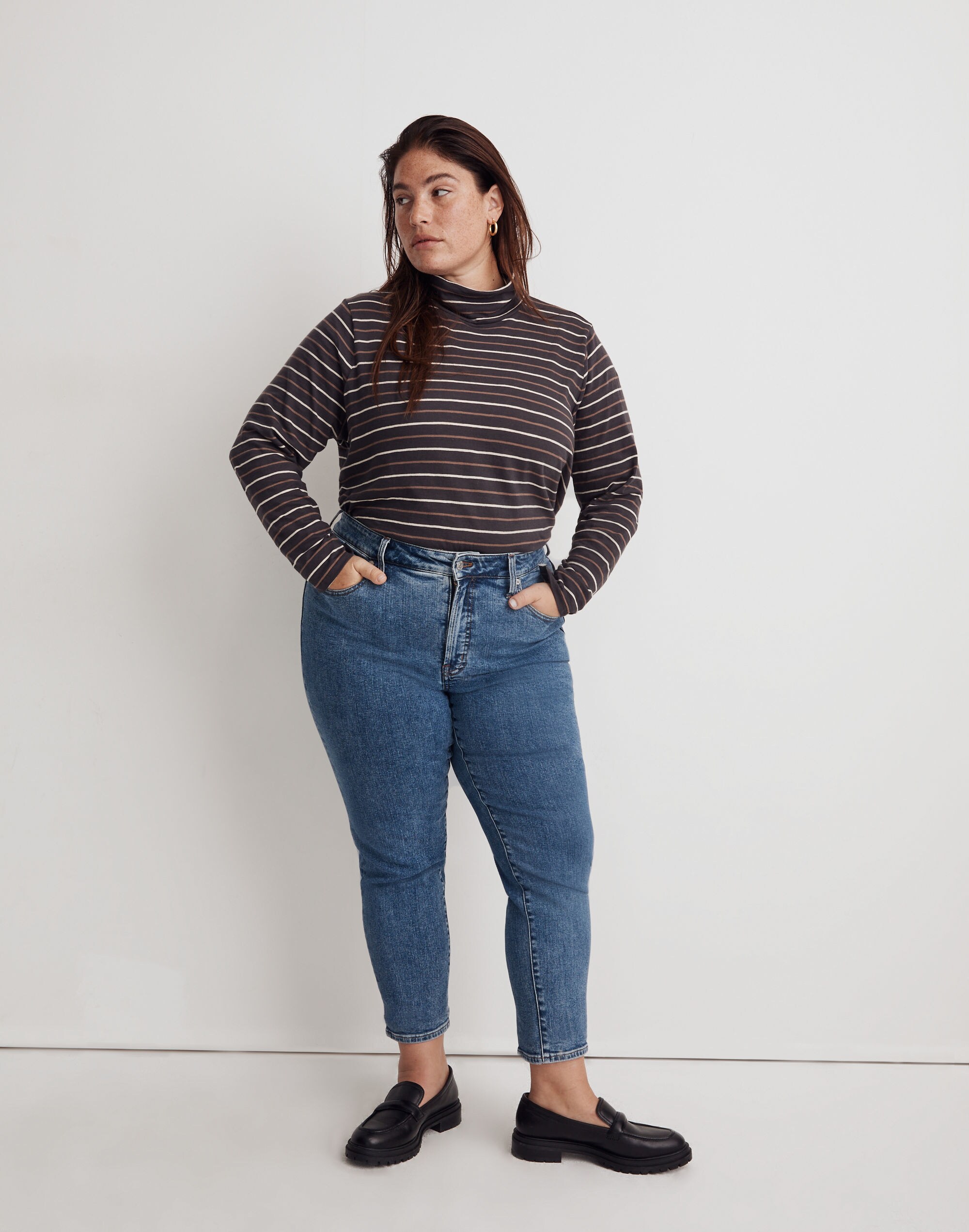 Plus Whisper Cotton Turtleneck in Tessie Stripe