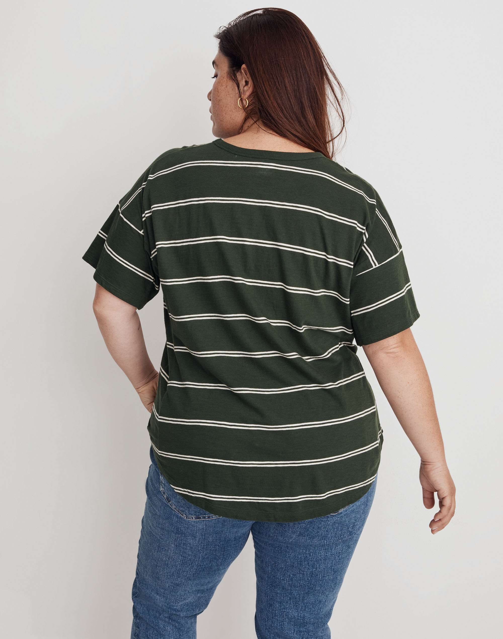 Plus Whisper Cotton Crewneck Tee in Amar Stripe