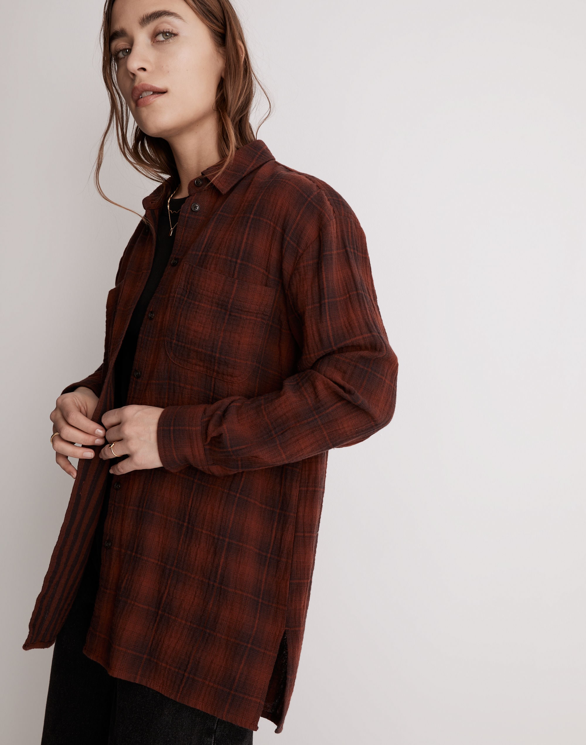 Oversized Flannel Button-Down Shirt