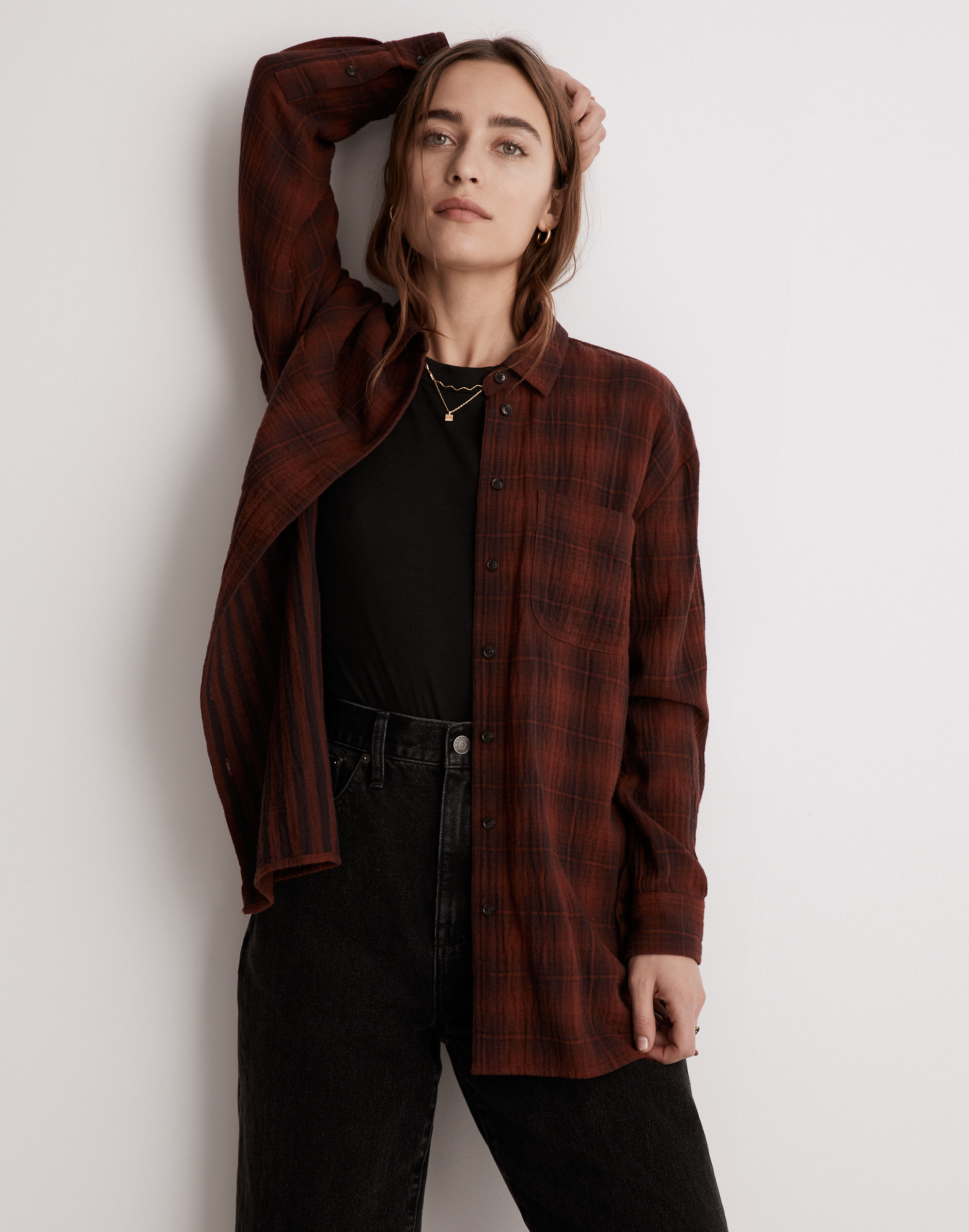 Oversized Flannel Button-Down Shirt