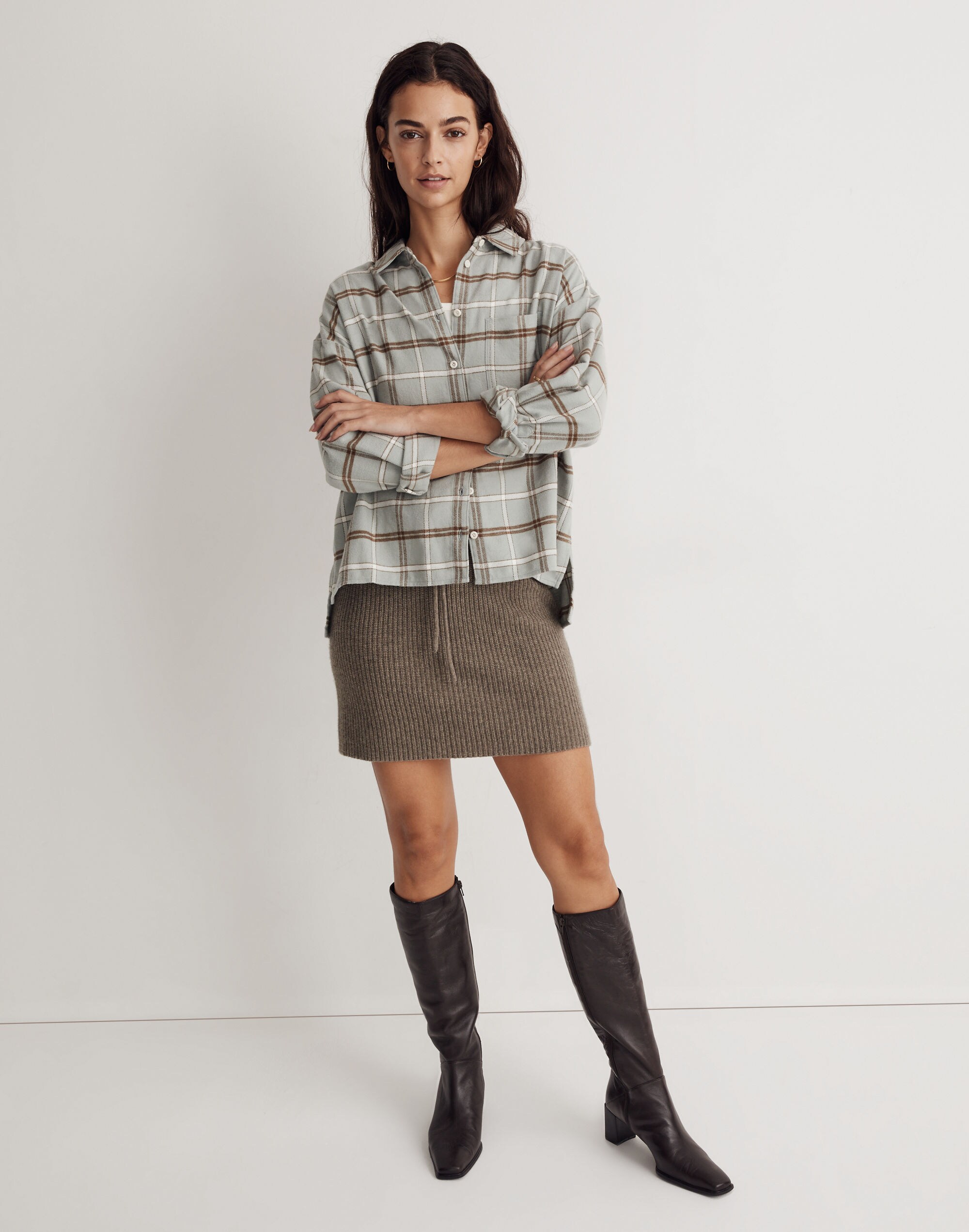 Flannel Long-Sleeve  Boxy Shirt
