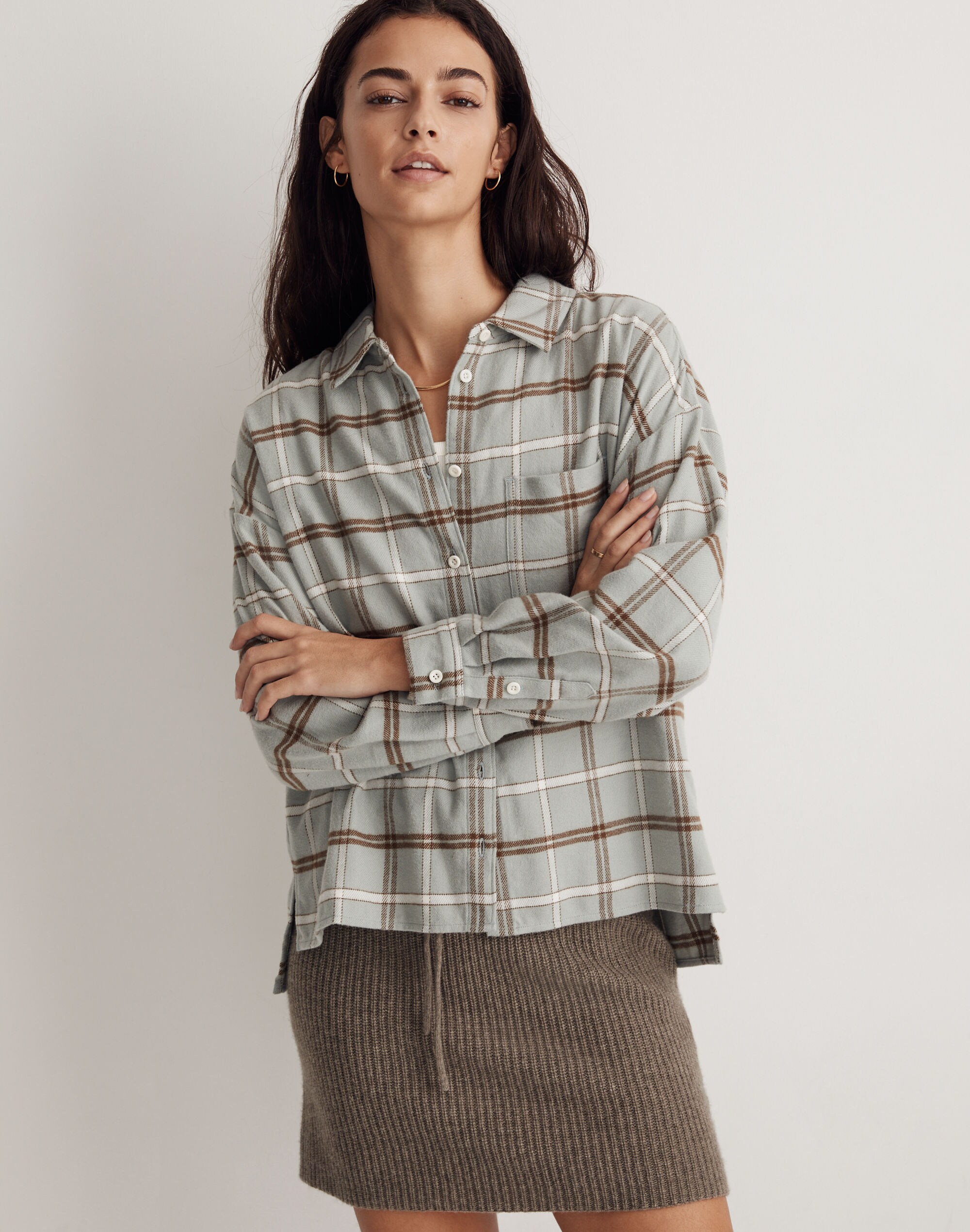 Flannel Long-Sleeve  Boxy Shirt