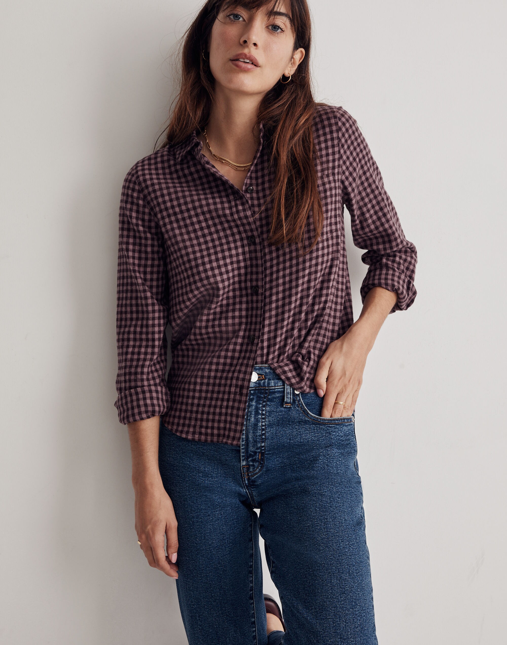 Shrunken Button-Up Shirt in Gingham