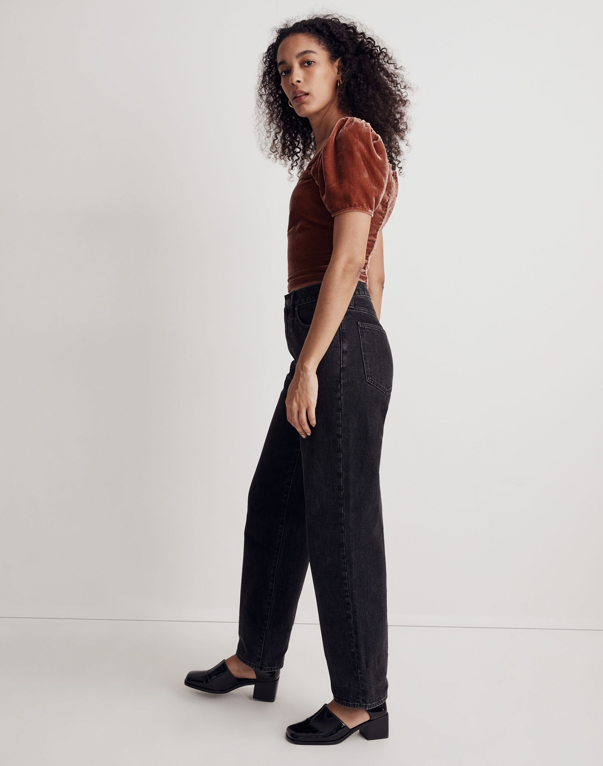 Hopewell Puff-Sleeve Crop Top in Silk-Blend Velvet