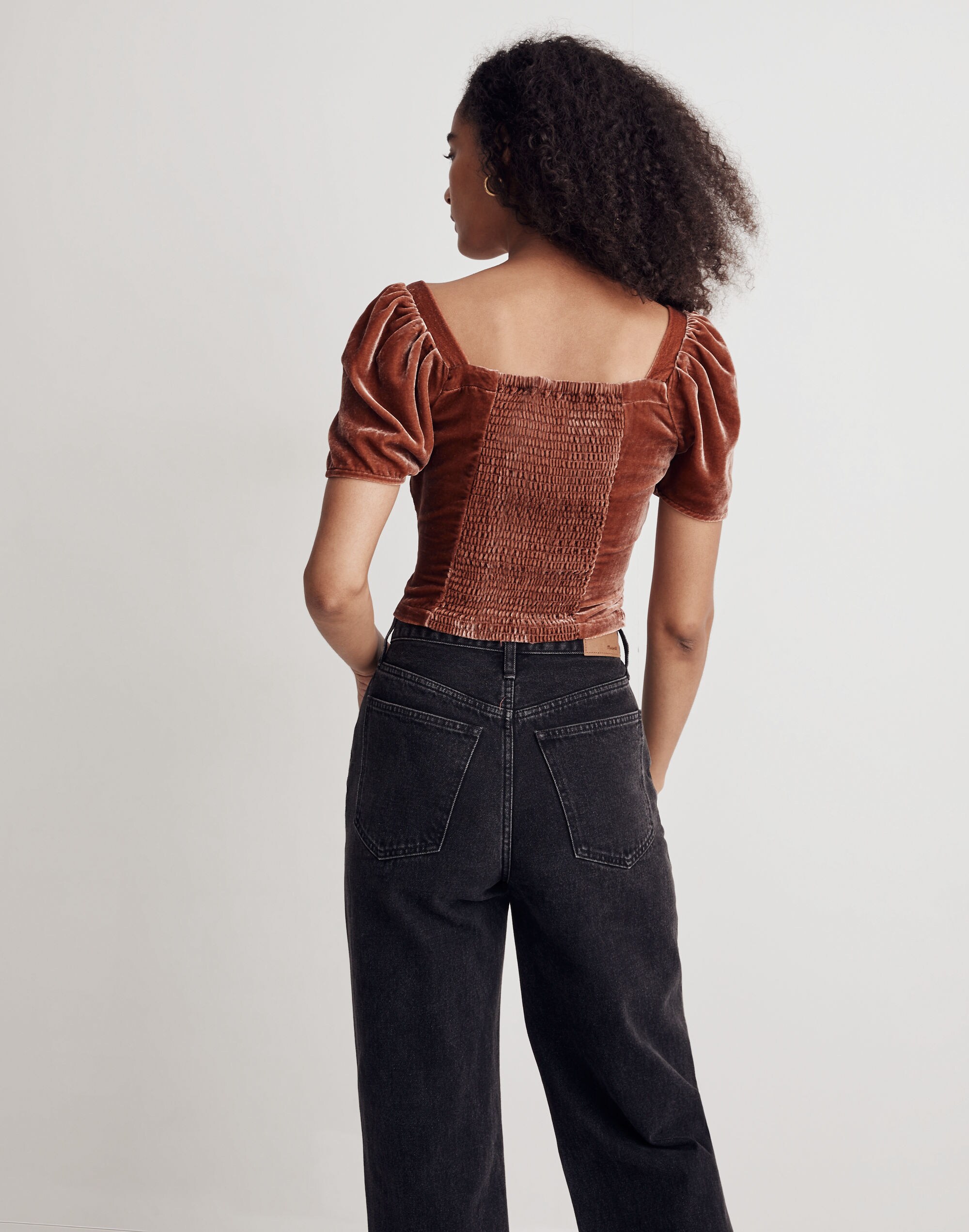Hopewell Puff-Sleeve Crop Top in Silk-Blend Velvet