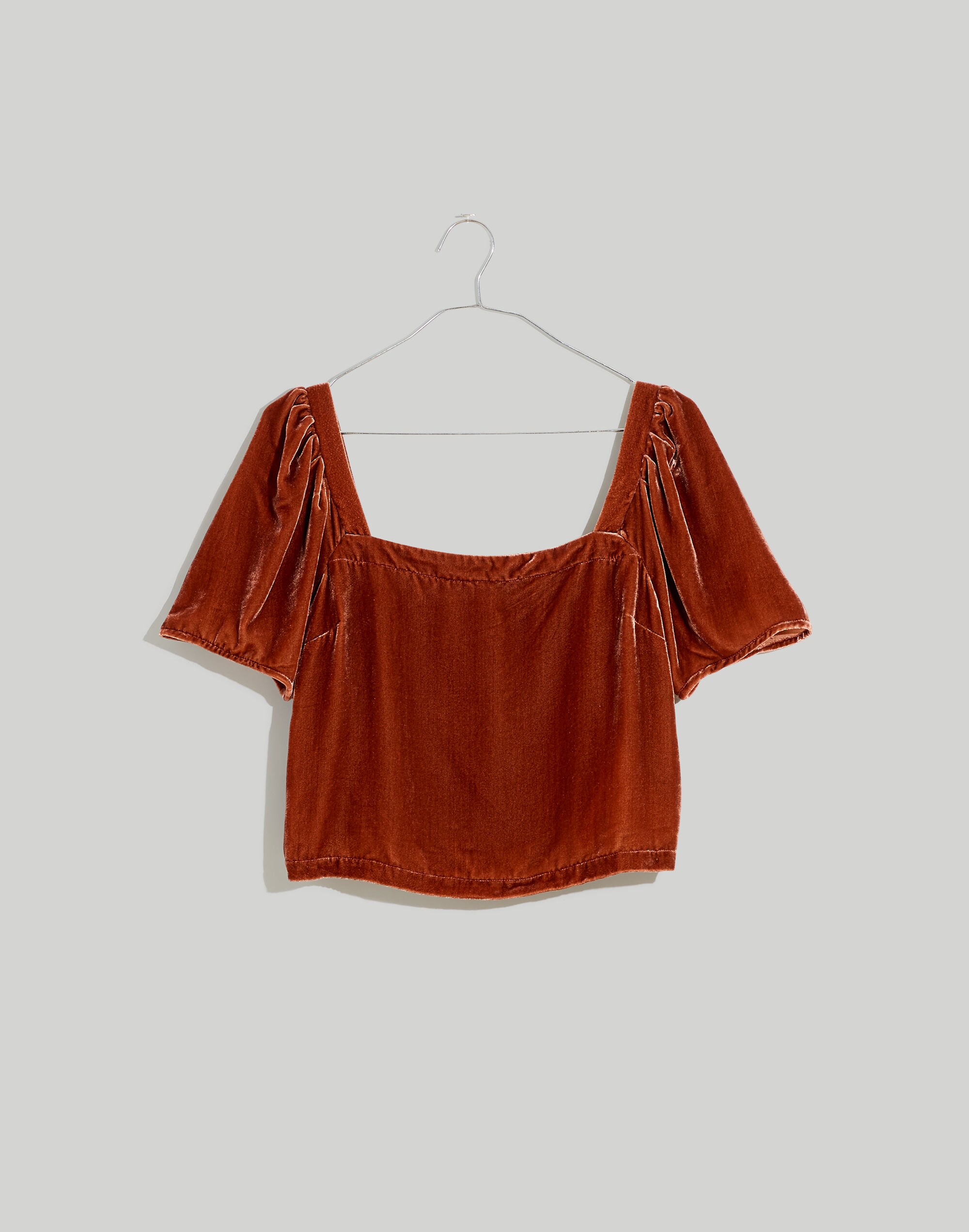 Hopewell Puff-Sleeve Crop Top in Silk-Blend Velvet