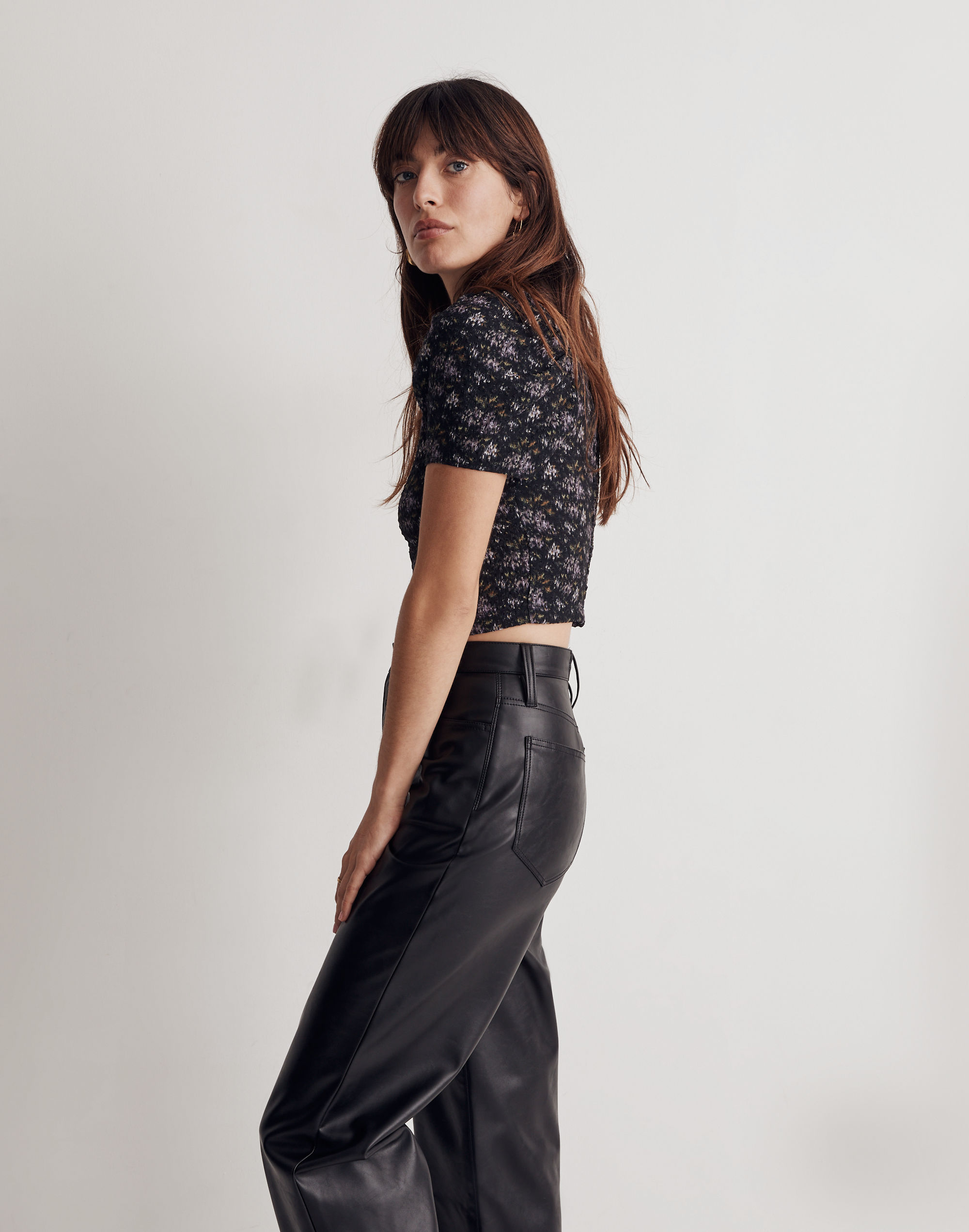 Hopewell Puff-Sleeve Crop Top in Blurred Ikat