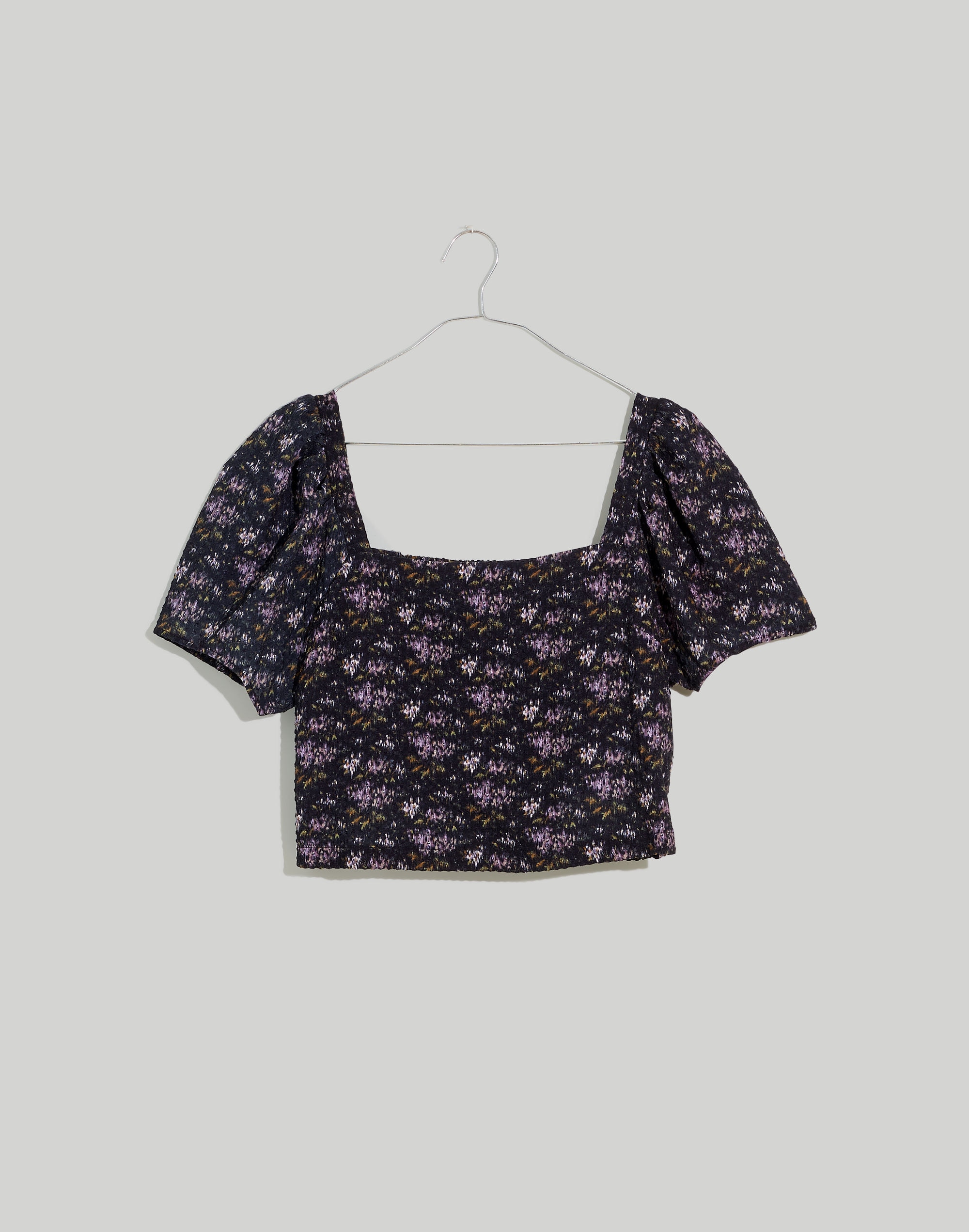 Hopewell Puff-Sleeve Crop Top in Blurred Ikat