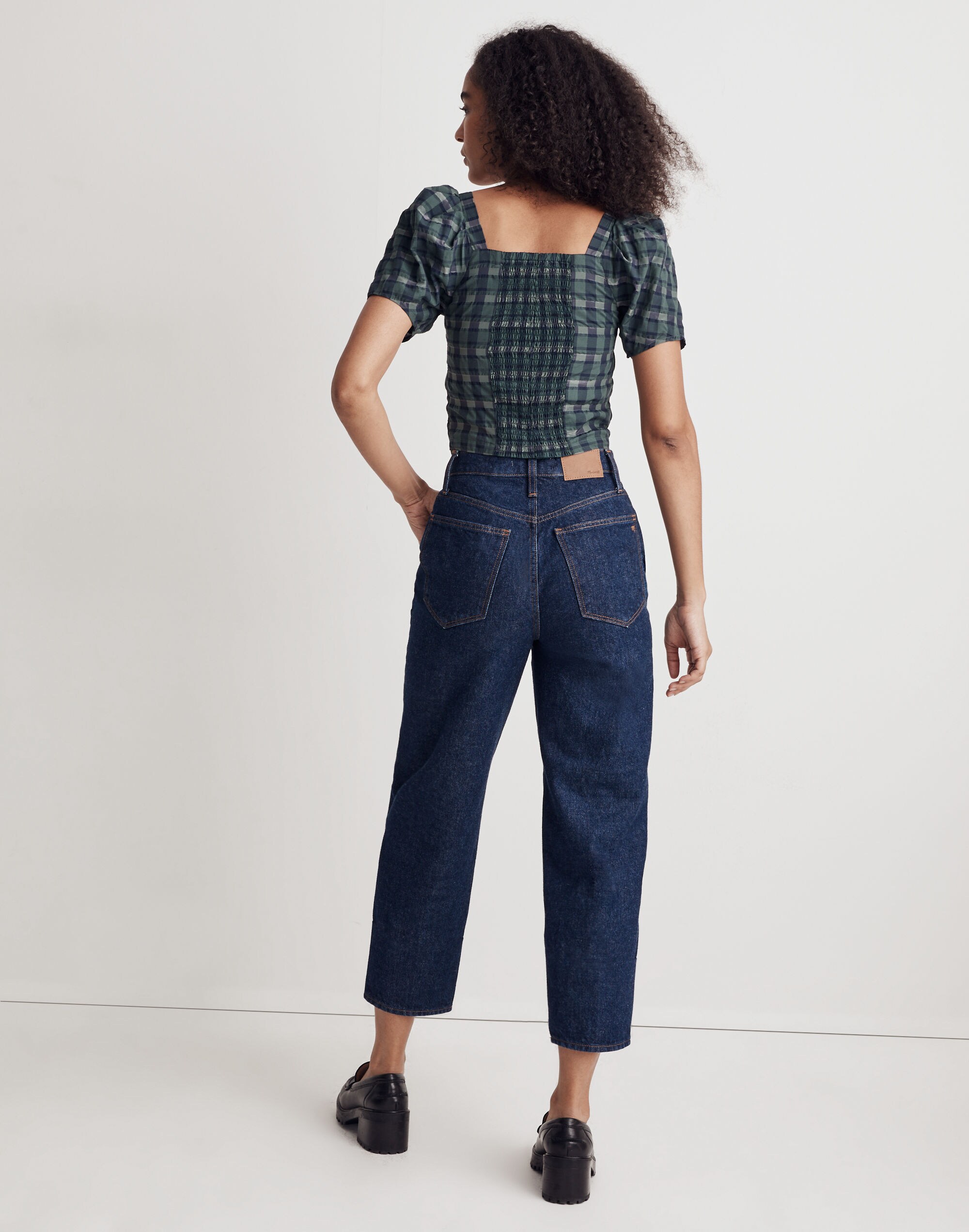Hopewell Puff-Sleeve Crop Top in Plaid