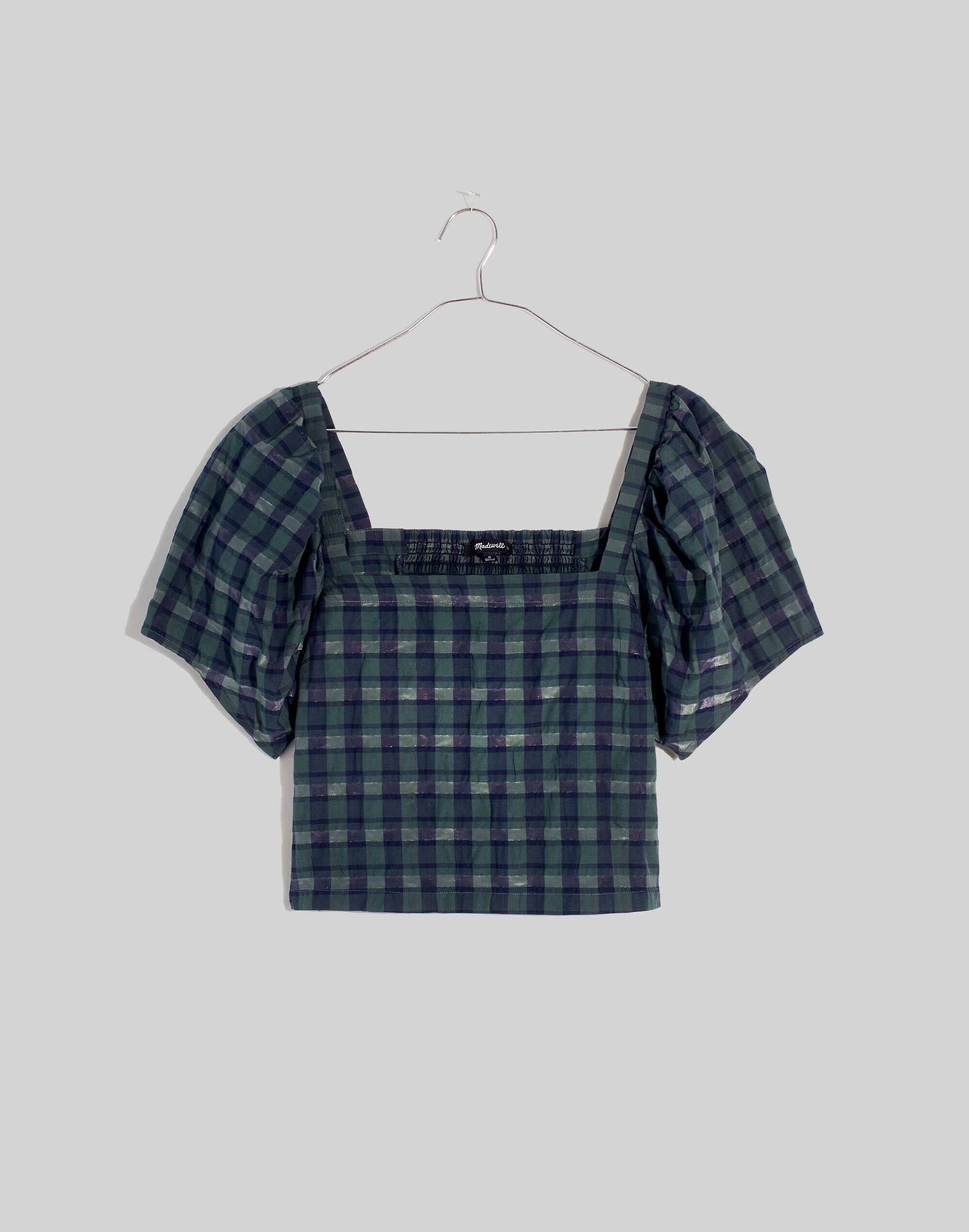 Hopewell Puff-Sleeve Crop Top in Plaid