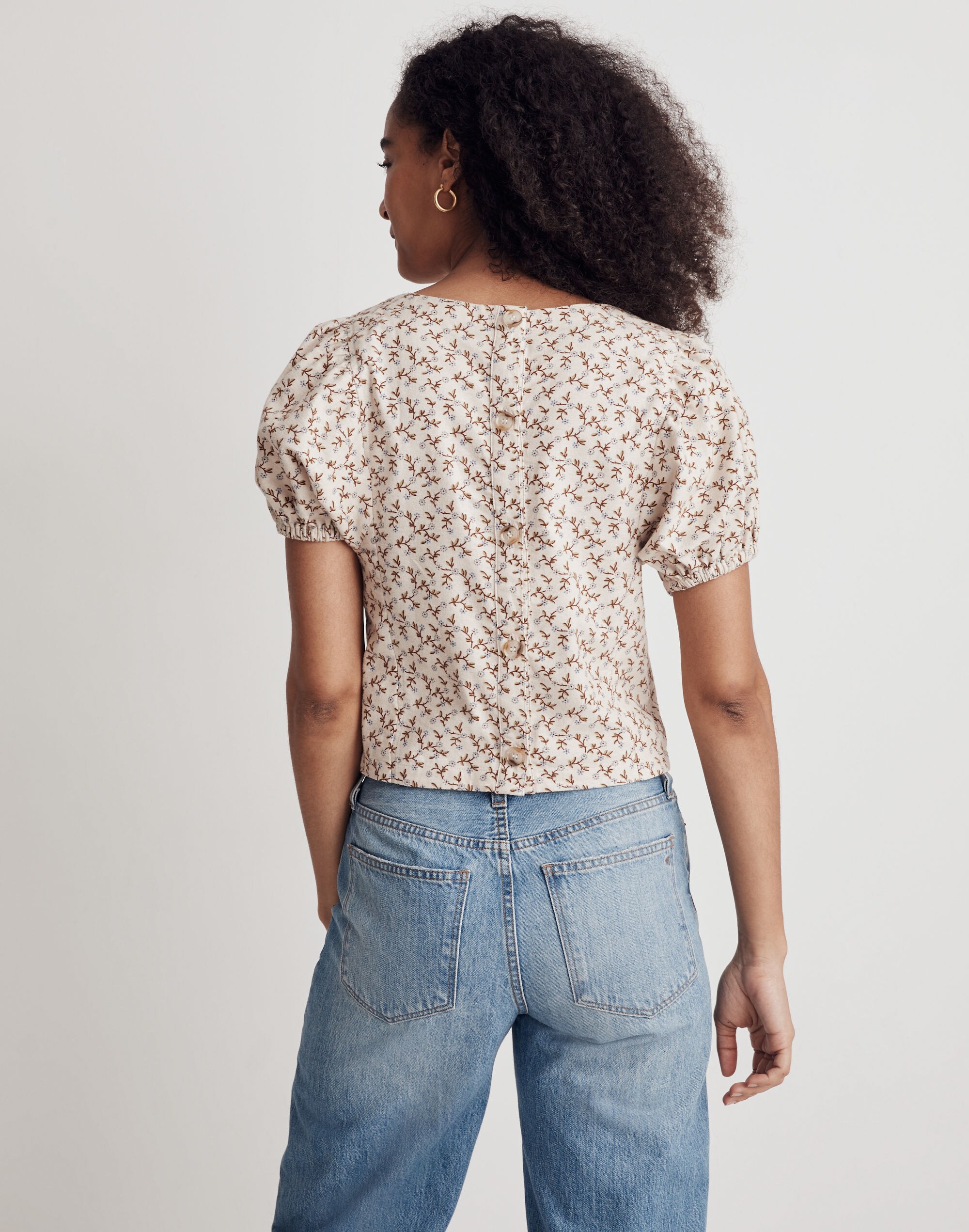 Flannel Puff-Sleeve Top in Teaberry Floral