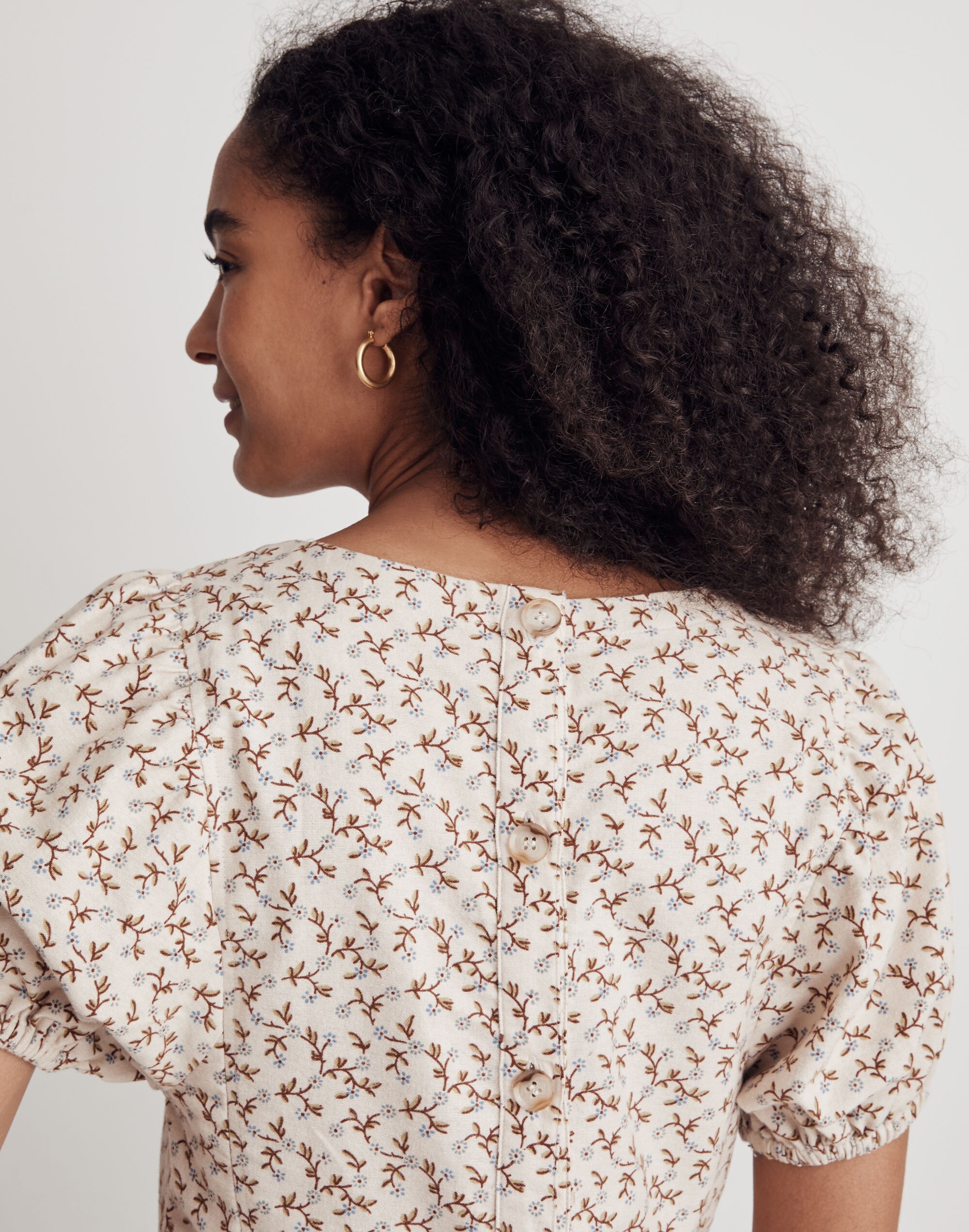 Flannel Puff-Sleeve Top in Teaberry Floral