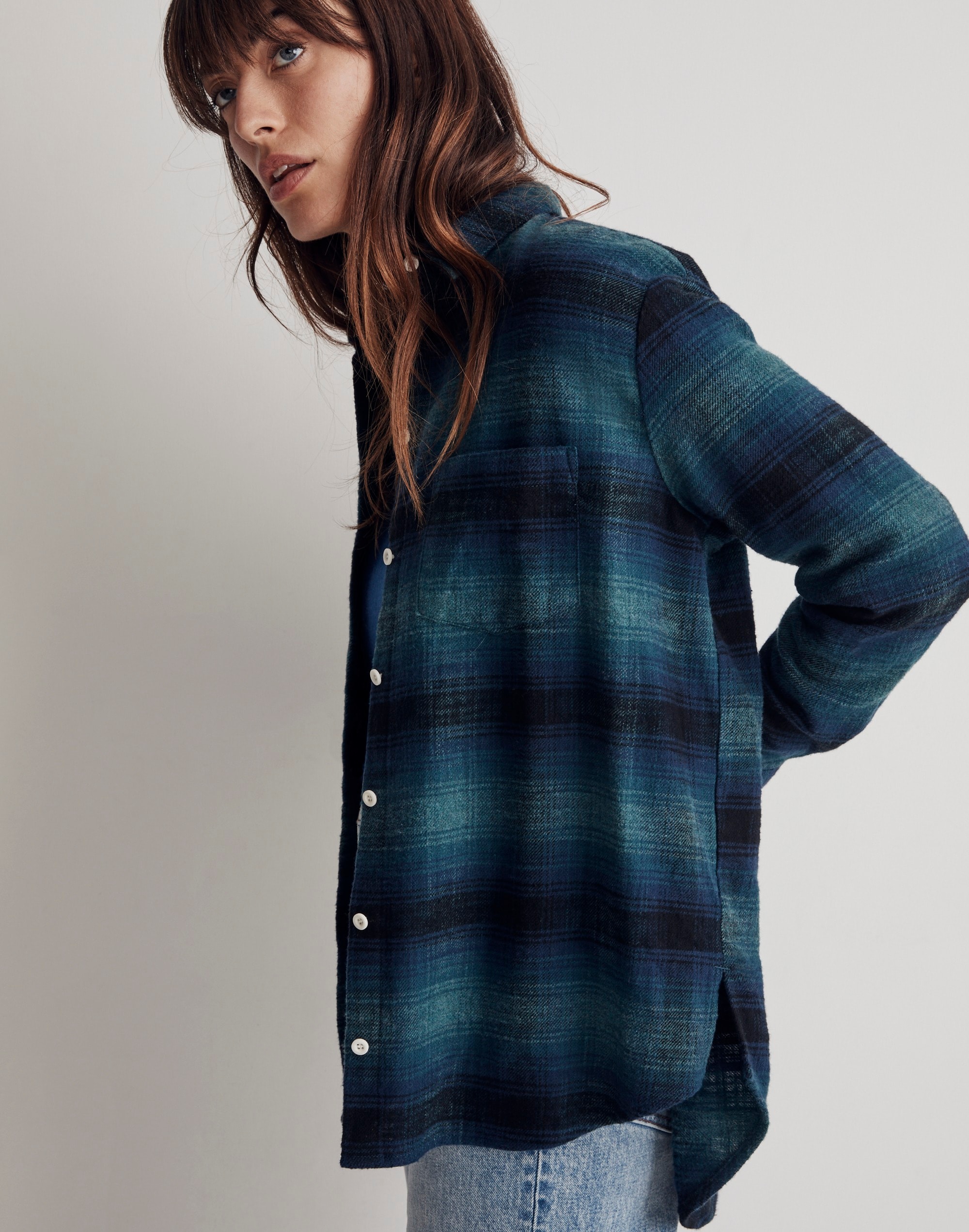 Slub Flannel Oversized Ex-Boyfriend Shirt in Plaid