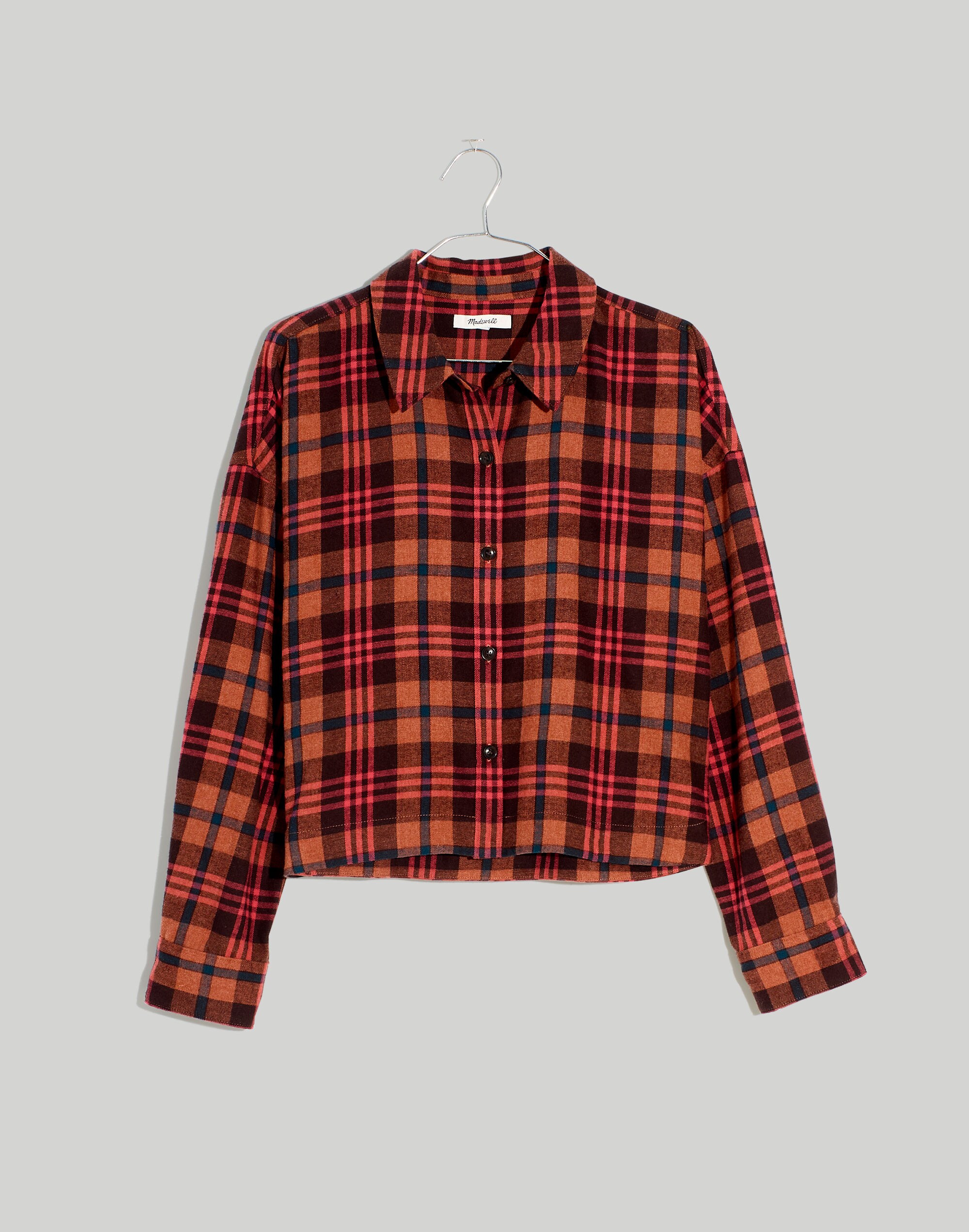 Flannel Long-Sleeve Crop Shirt in Plaid