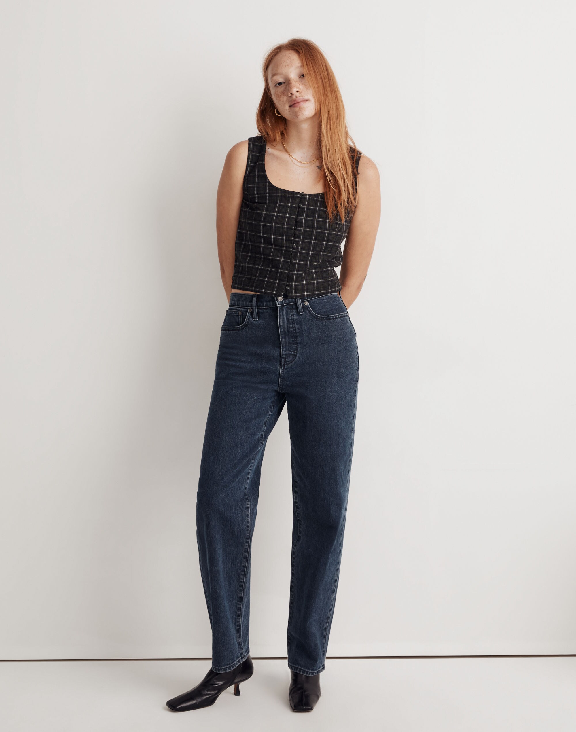 Corduroy Sleeveless Crop Top in Plaid