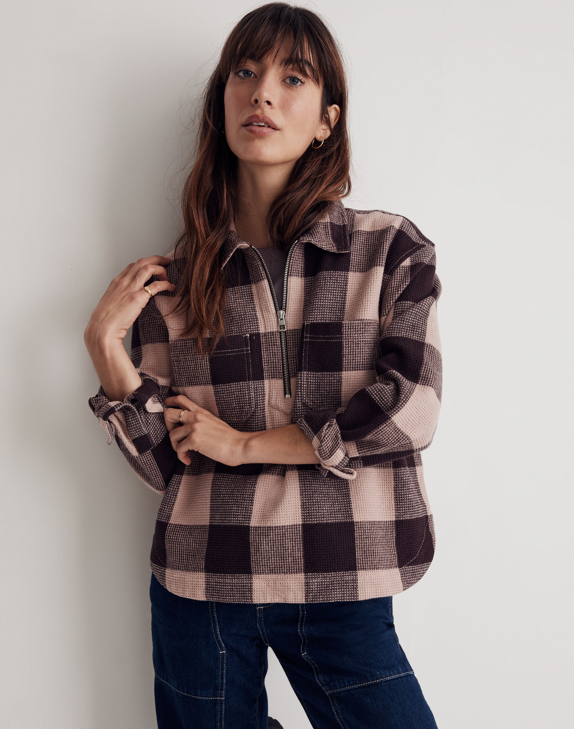 waffle half-zip popover shirt
