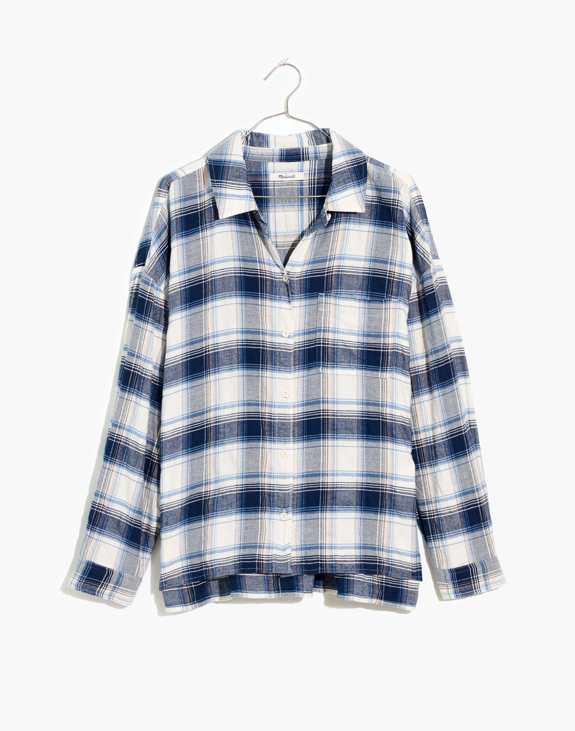 flannel long-sleeve  boxy shirt in herringbone