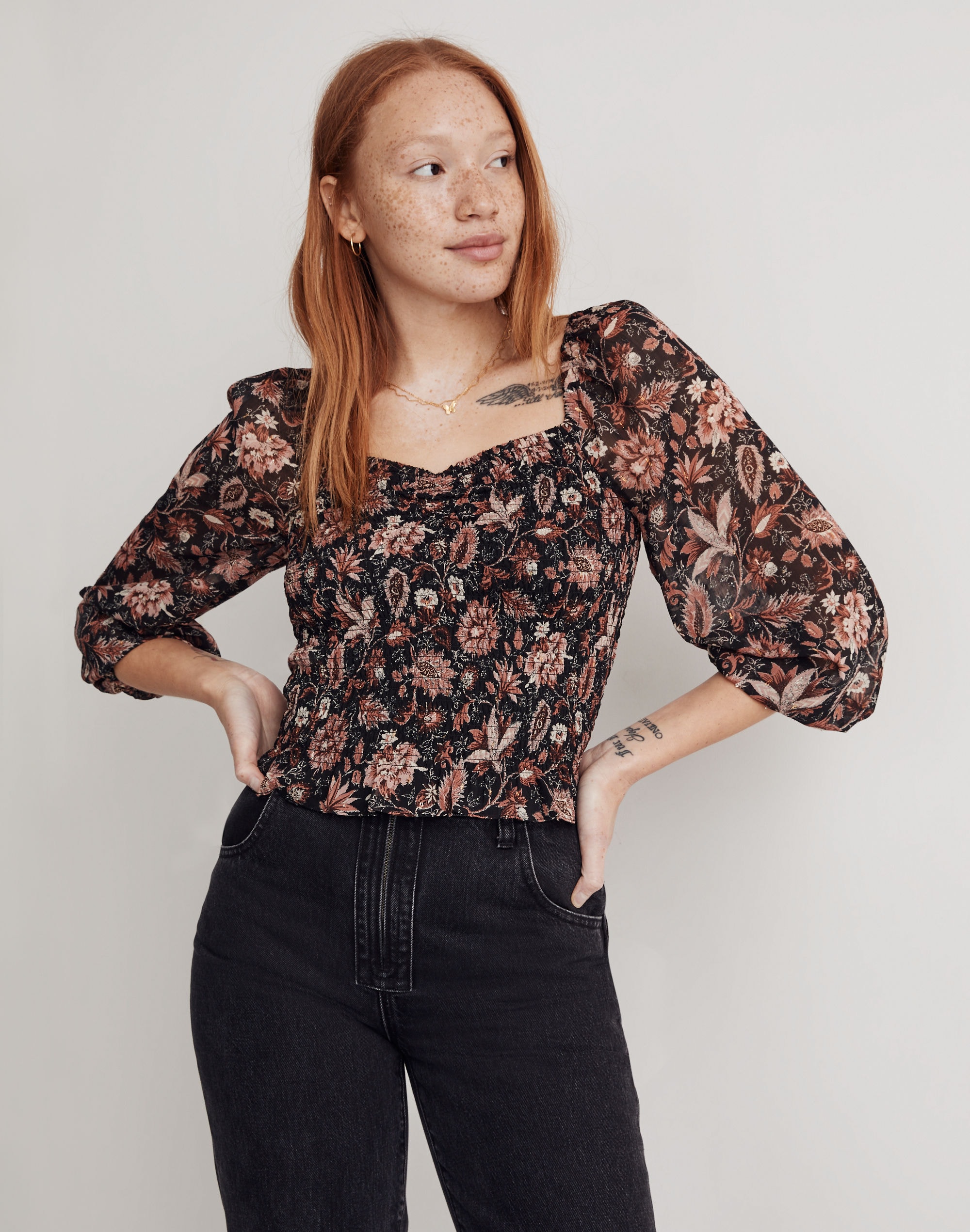 Lucie Smocked Top in Floral