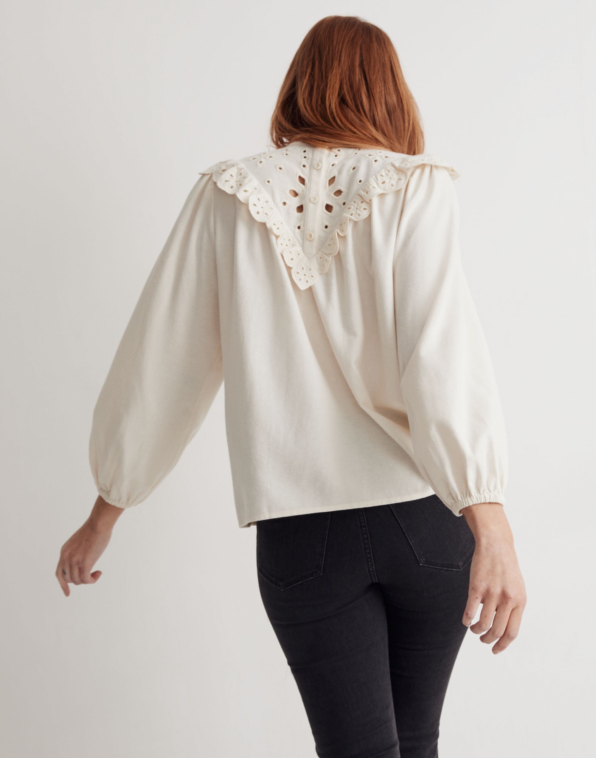 Embroidered Flannel Mockneck Top