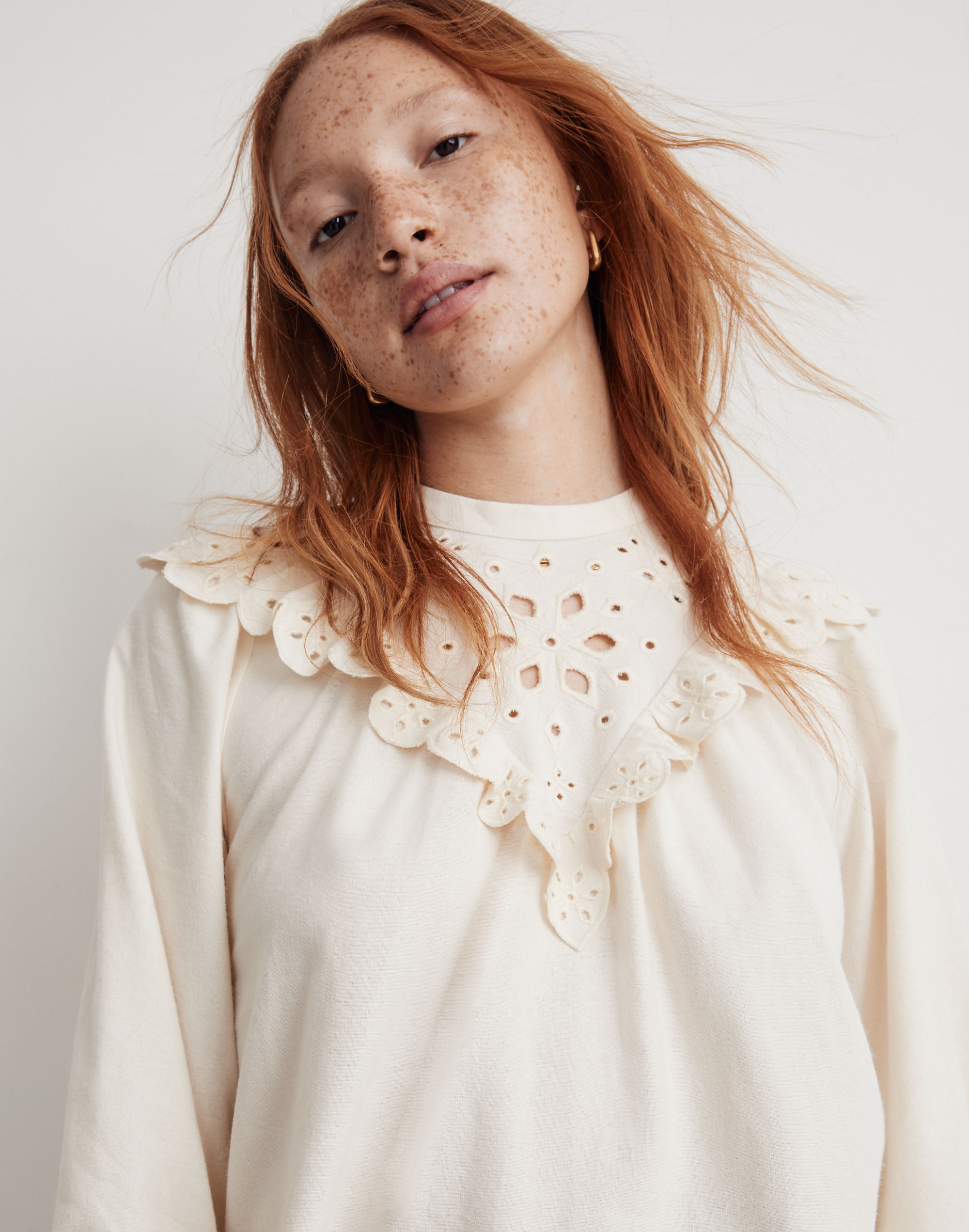 Embroidered Flannel Mockneck Top