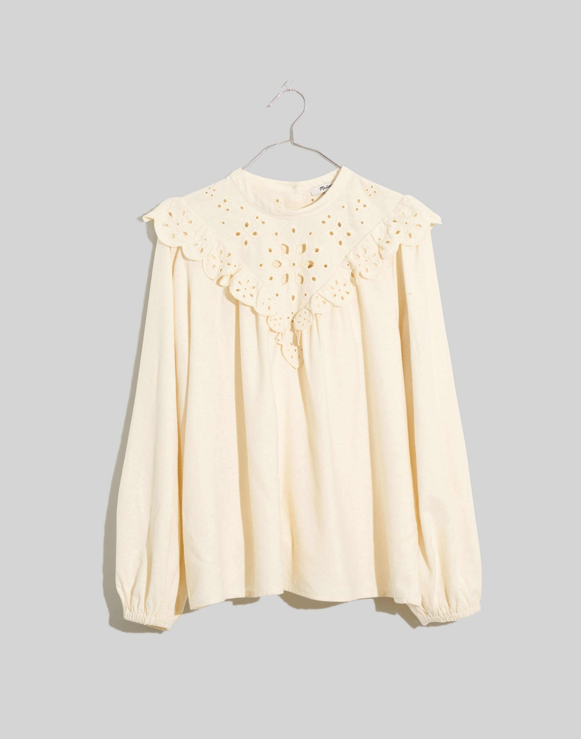 Embroidered Flannel Mockneck Top