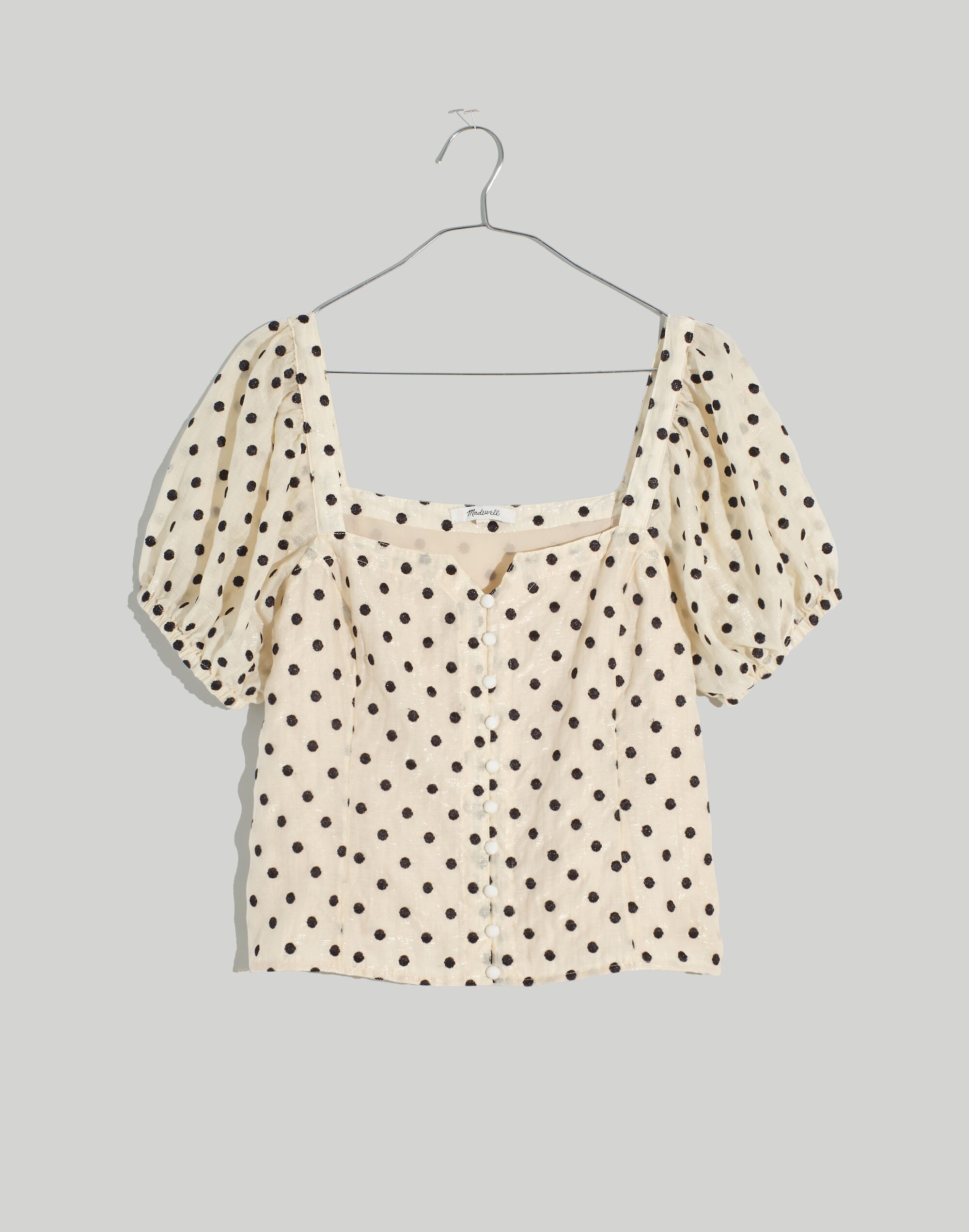 Embroidered Organza Puff-Sleeve Top