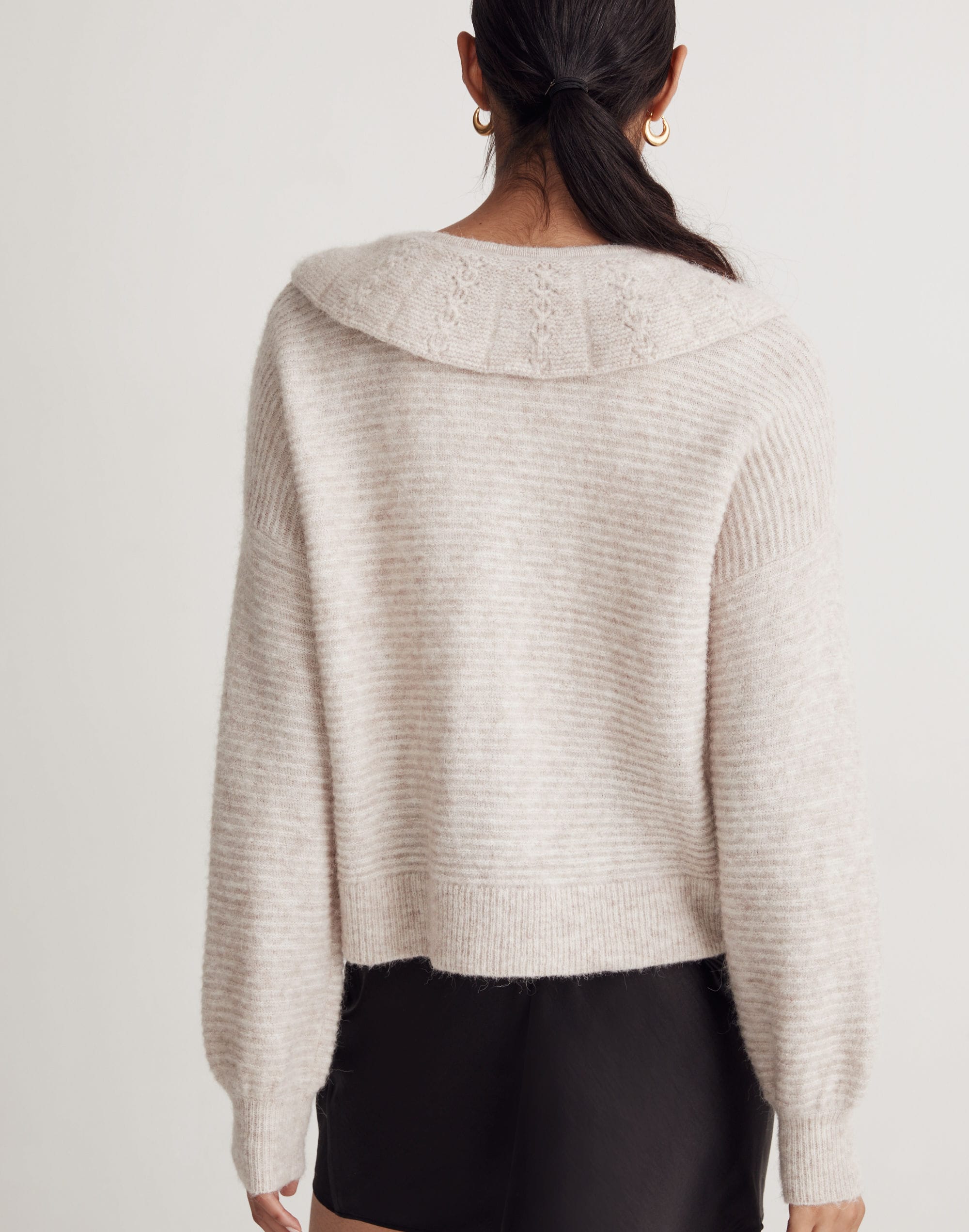 Pointelle-Collar Cardigan Sweater