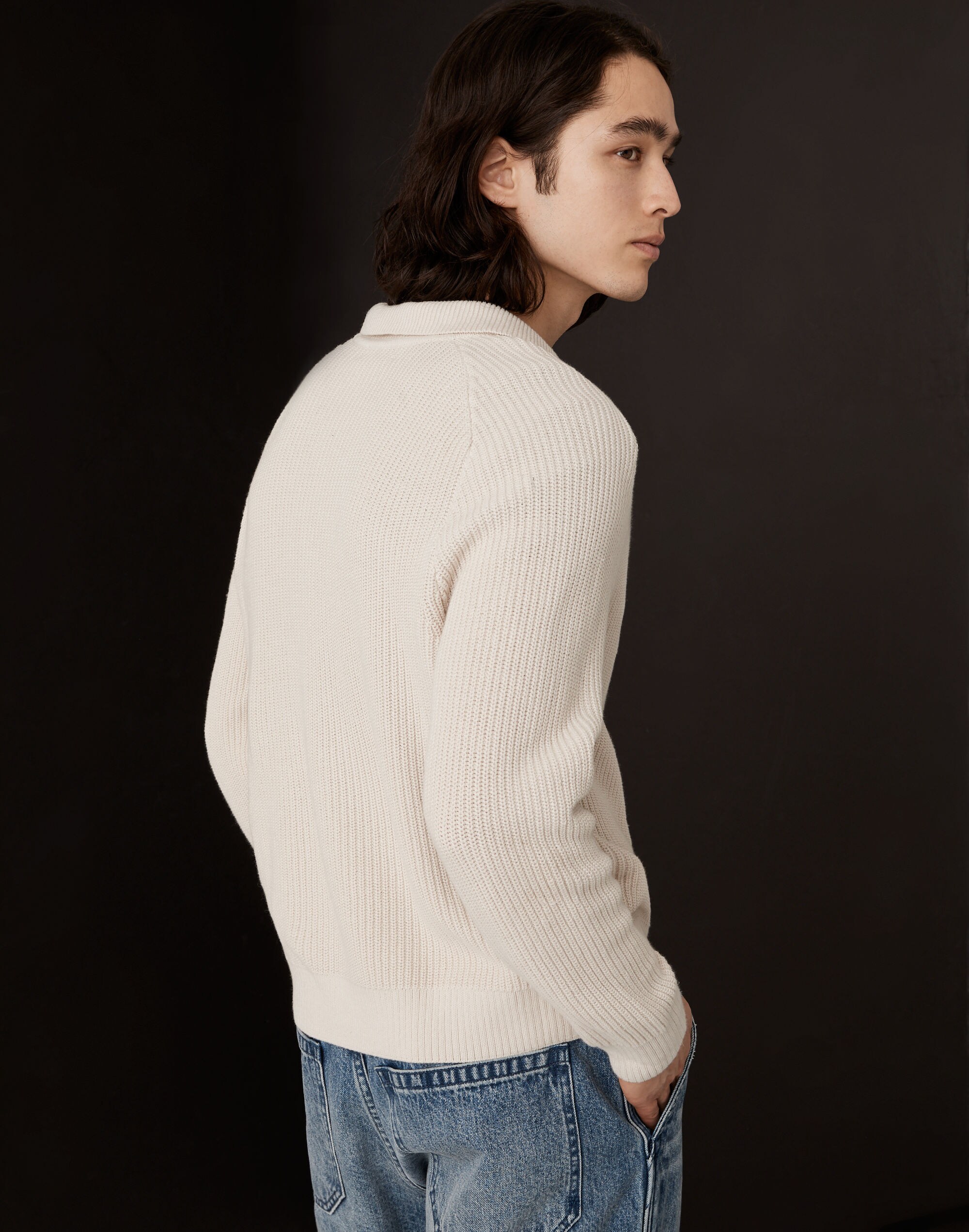 Cotton-Linen Long-Sleeve Sweater Polo