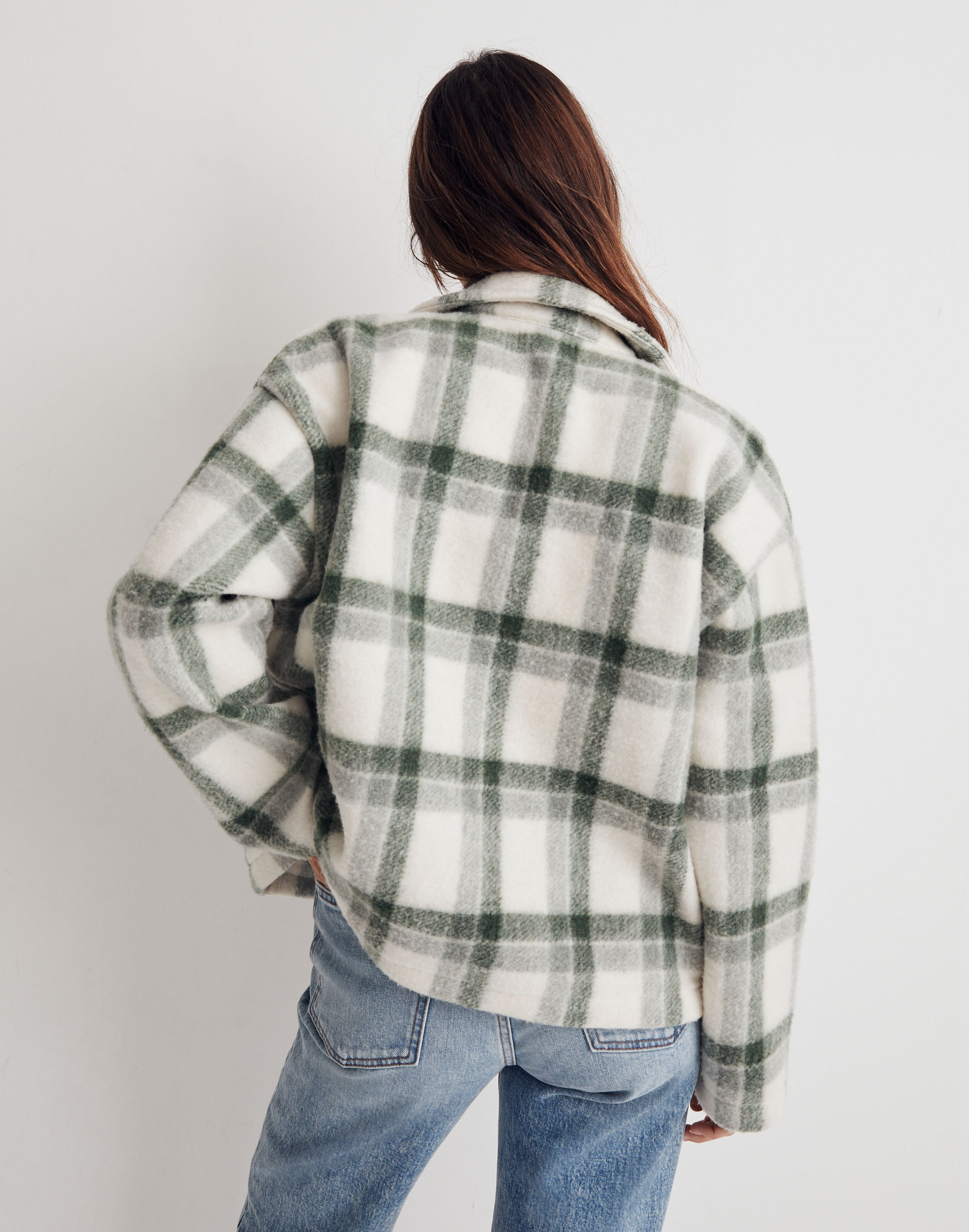 Jacquard Double-Breasted Crop Blazer in Plaid