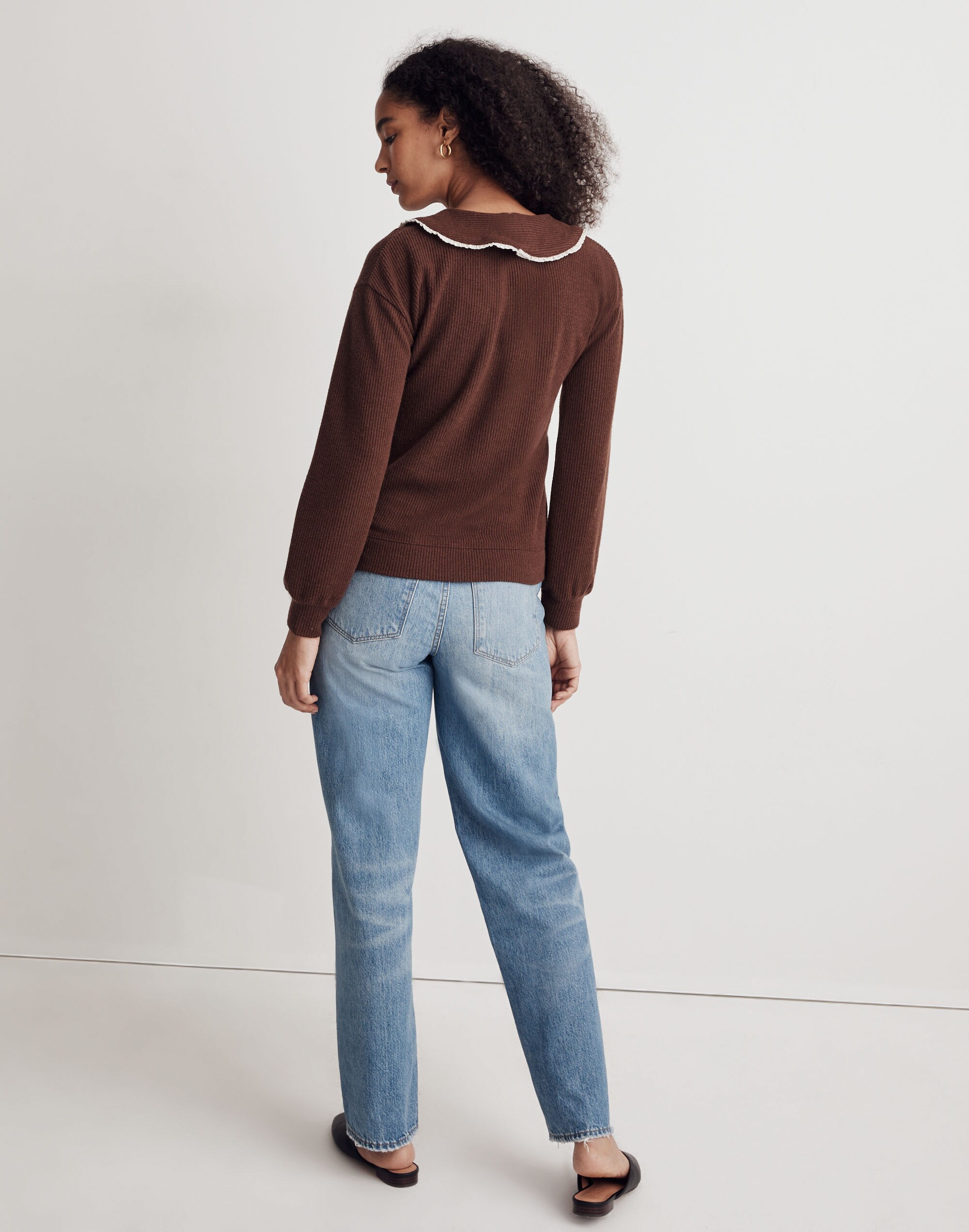 Ruffle-Collared Long-Sleeve Top