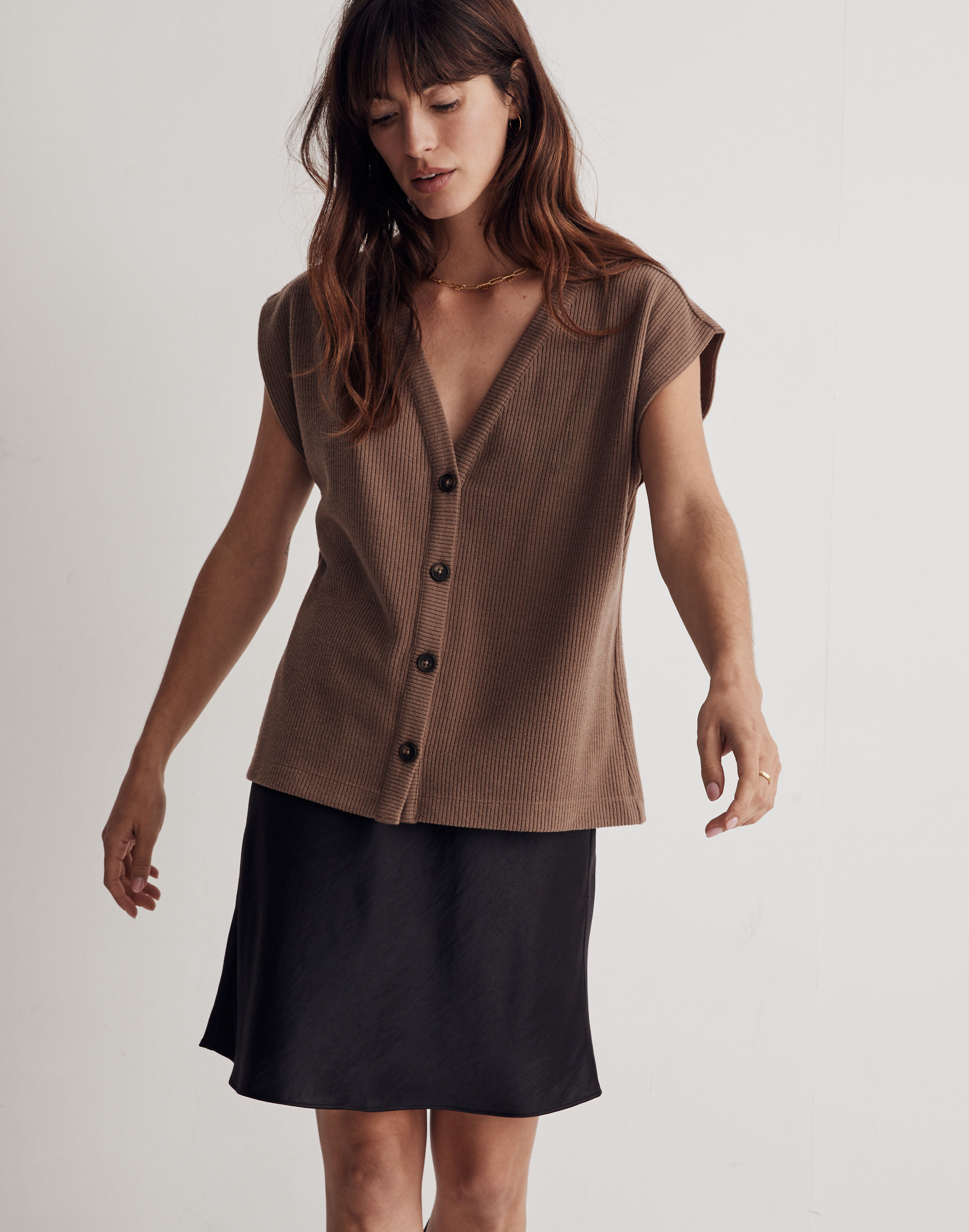 Ribbed Button-Up Sweater Vest