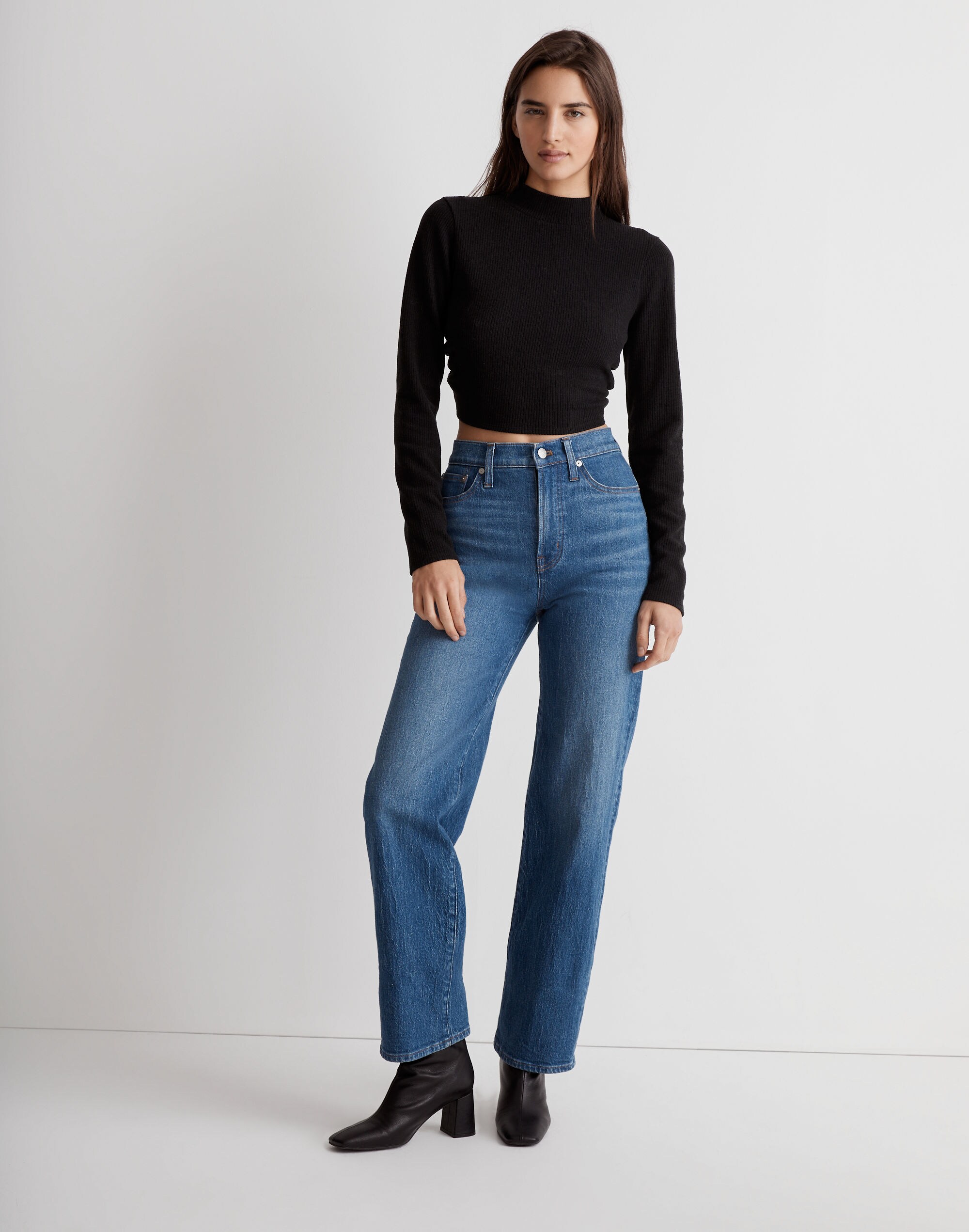 Ribbed Mockneck Open-Back Crop Top