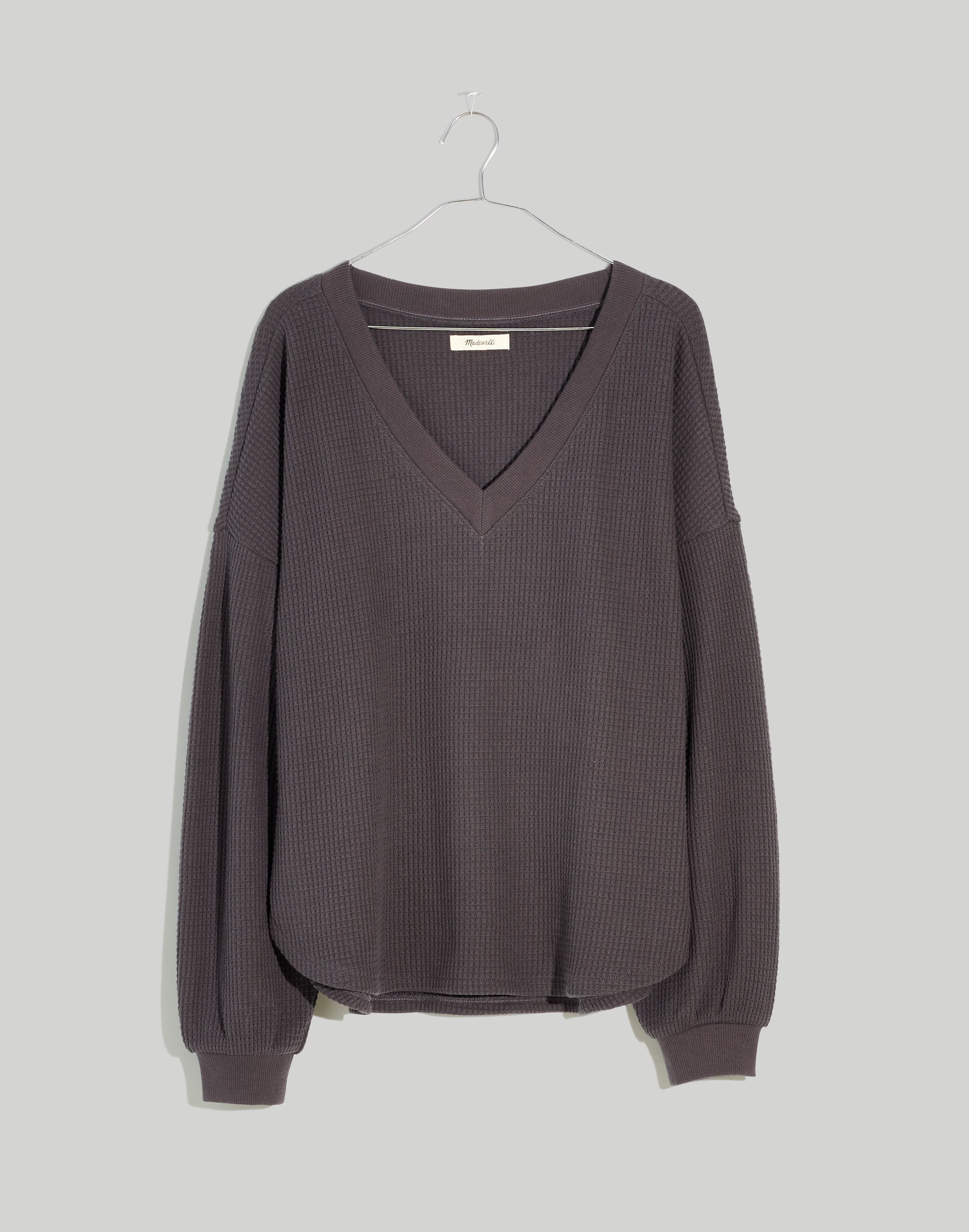 Waffle Knit V-Neck Long-Sleeve Sweater