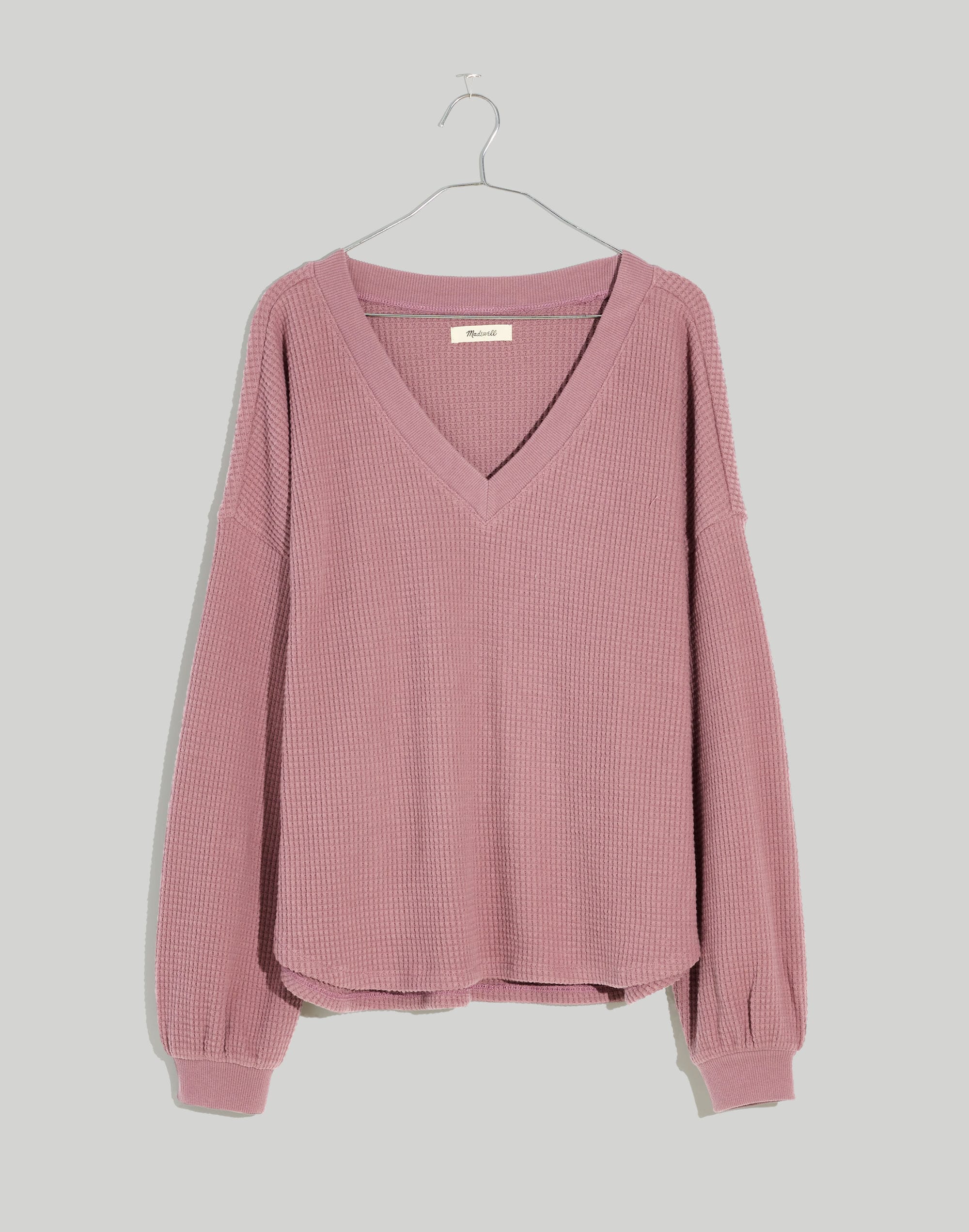 Waffle Knit V-Neck Long-Sleeve Sweater