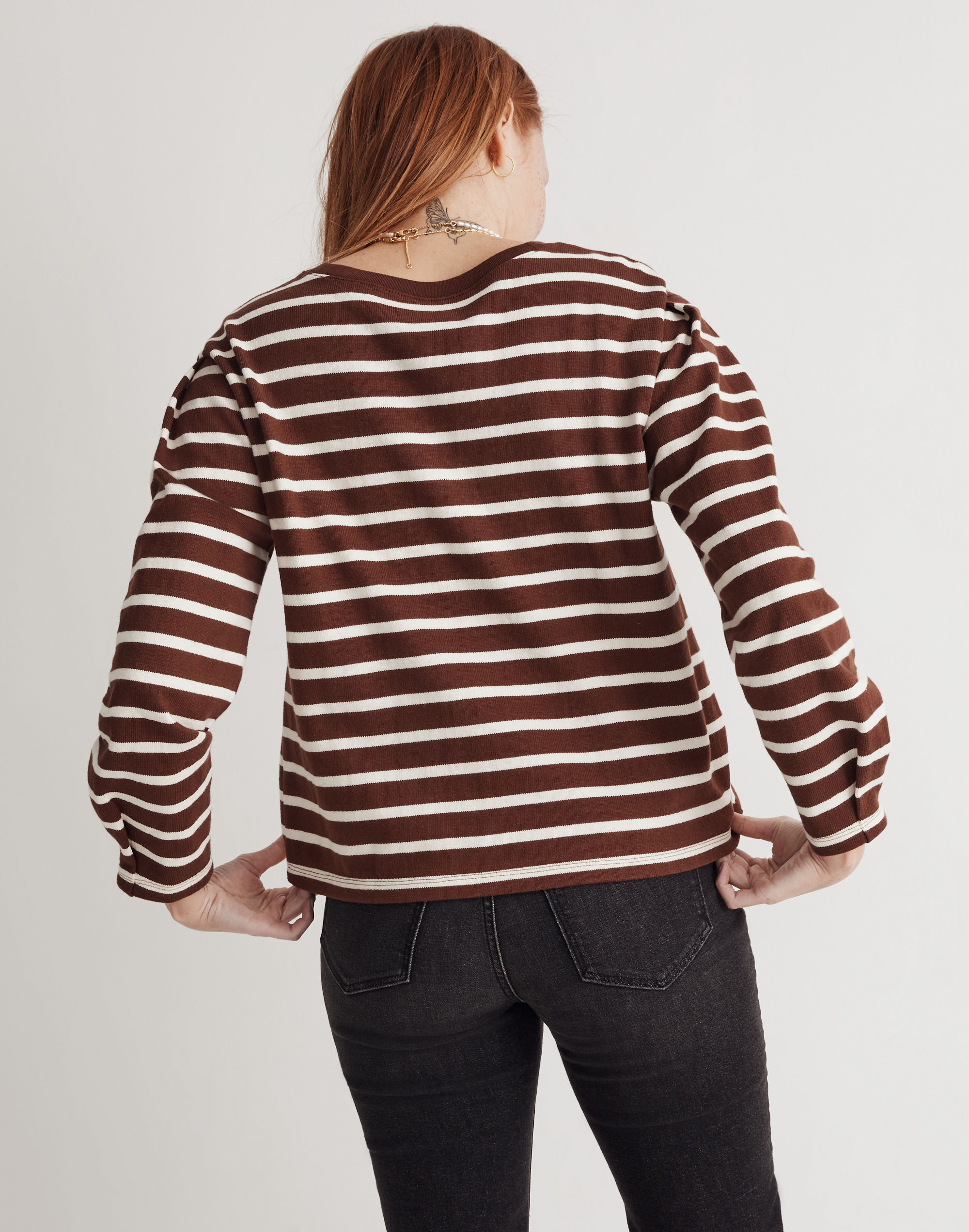 Pleated Long-Sleeve Tee in Stripe | Madewell