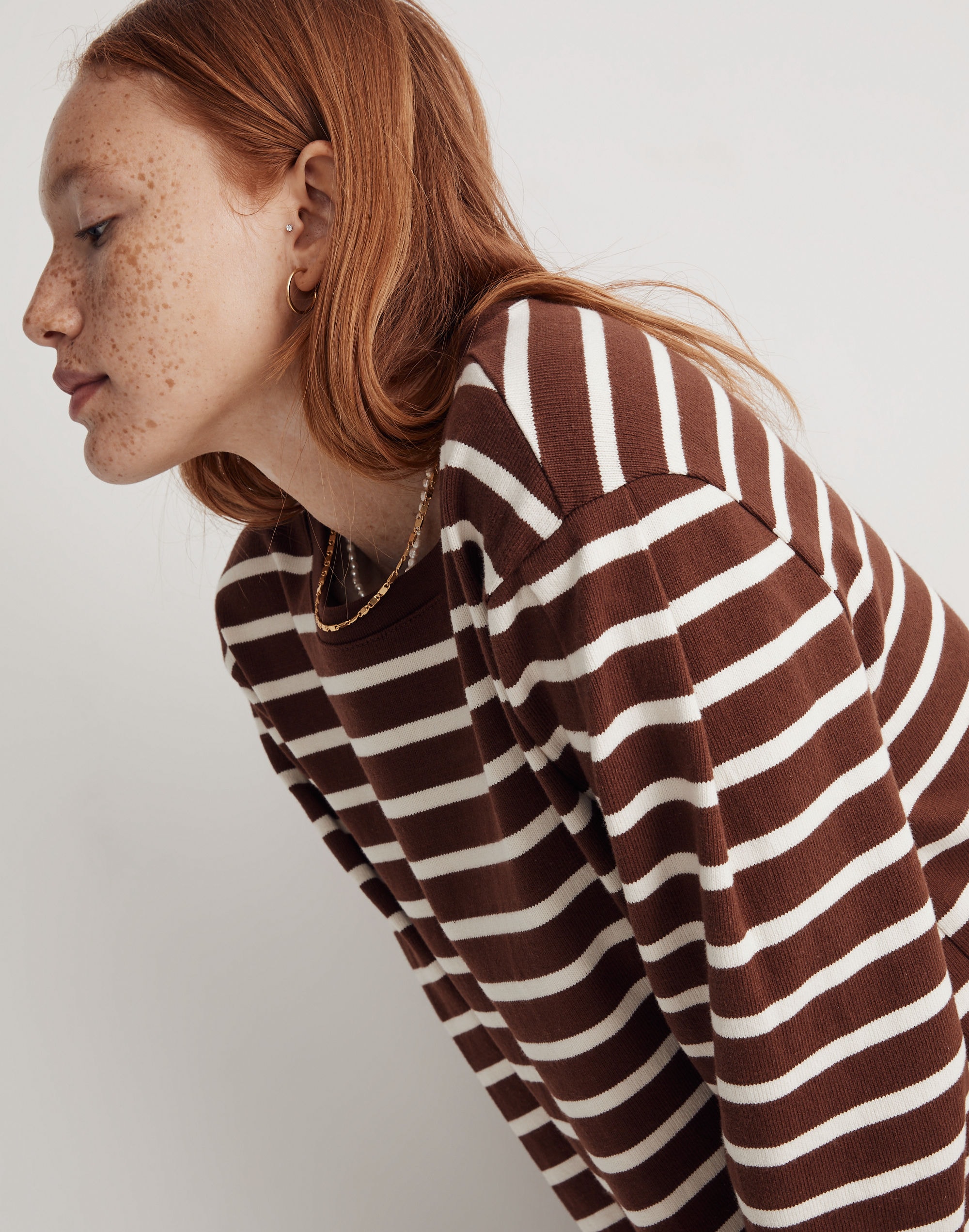 Pleated Long-Sleeve Tee in Stripe