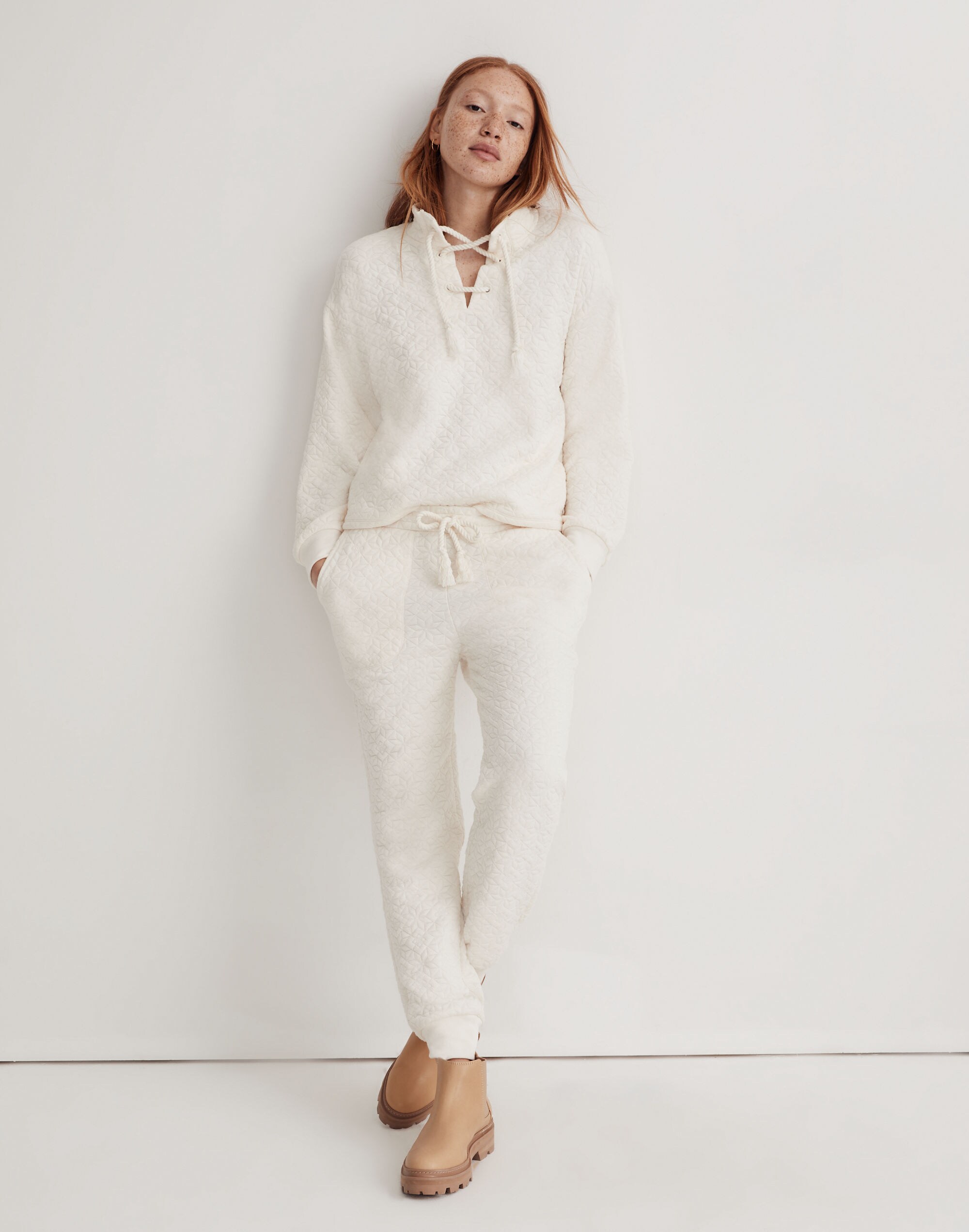 Quilted-Knit Lace-Up Sweatshirt