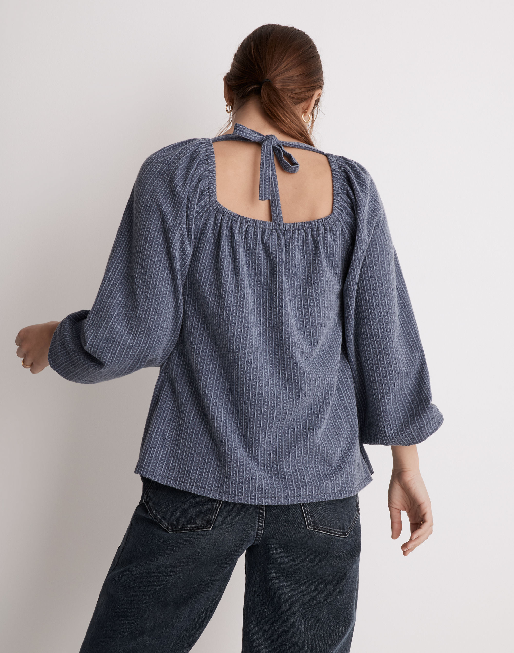 Jacquard Square-Neck Balloon-Sleeve Top | Madewell